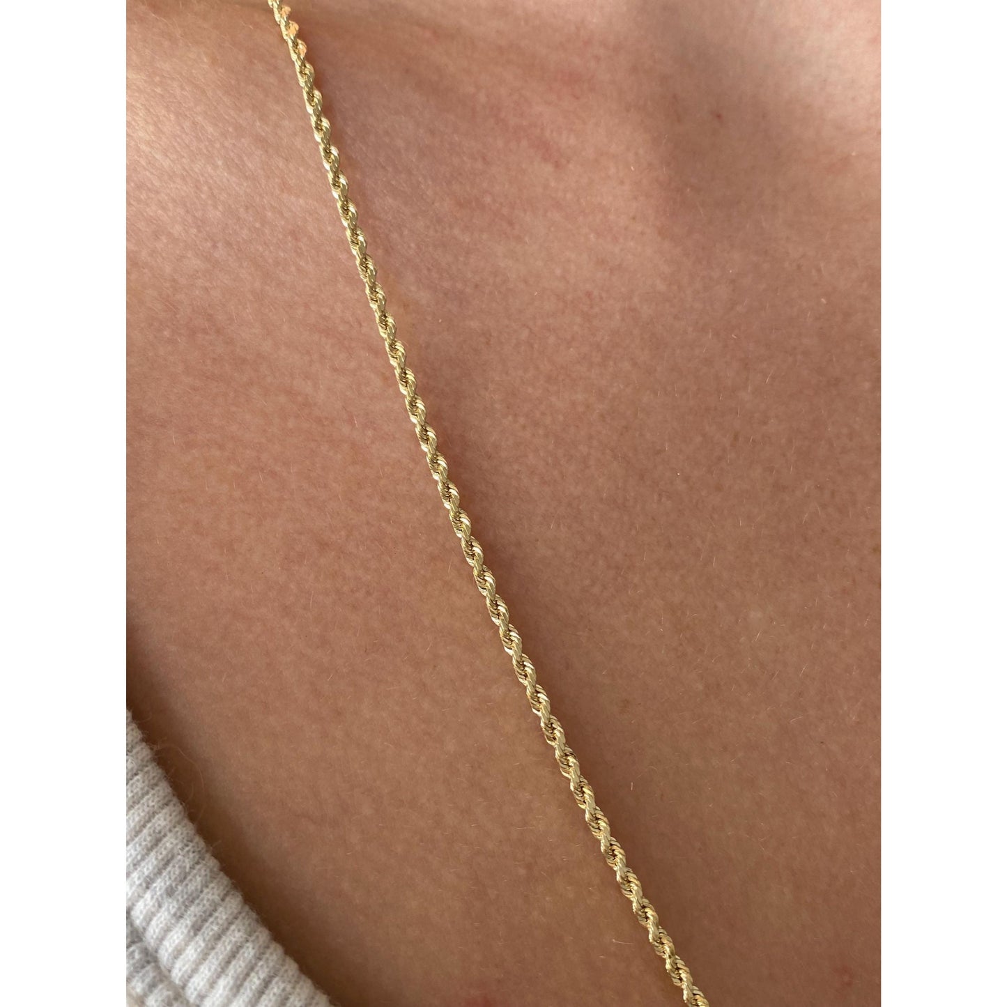 Vintage Solid 14k Yellow Gold Rope Chain Necklace - 23.75 inches