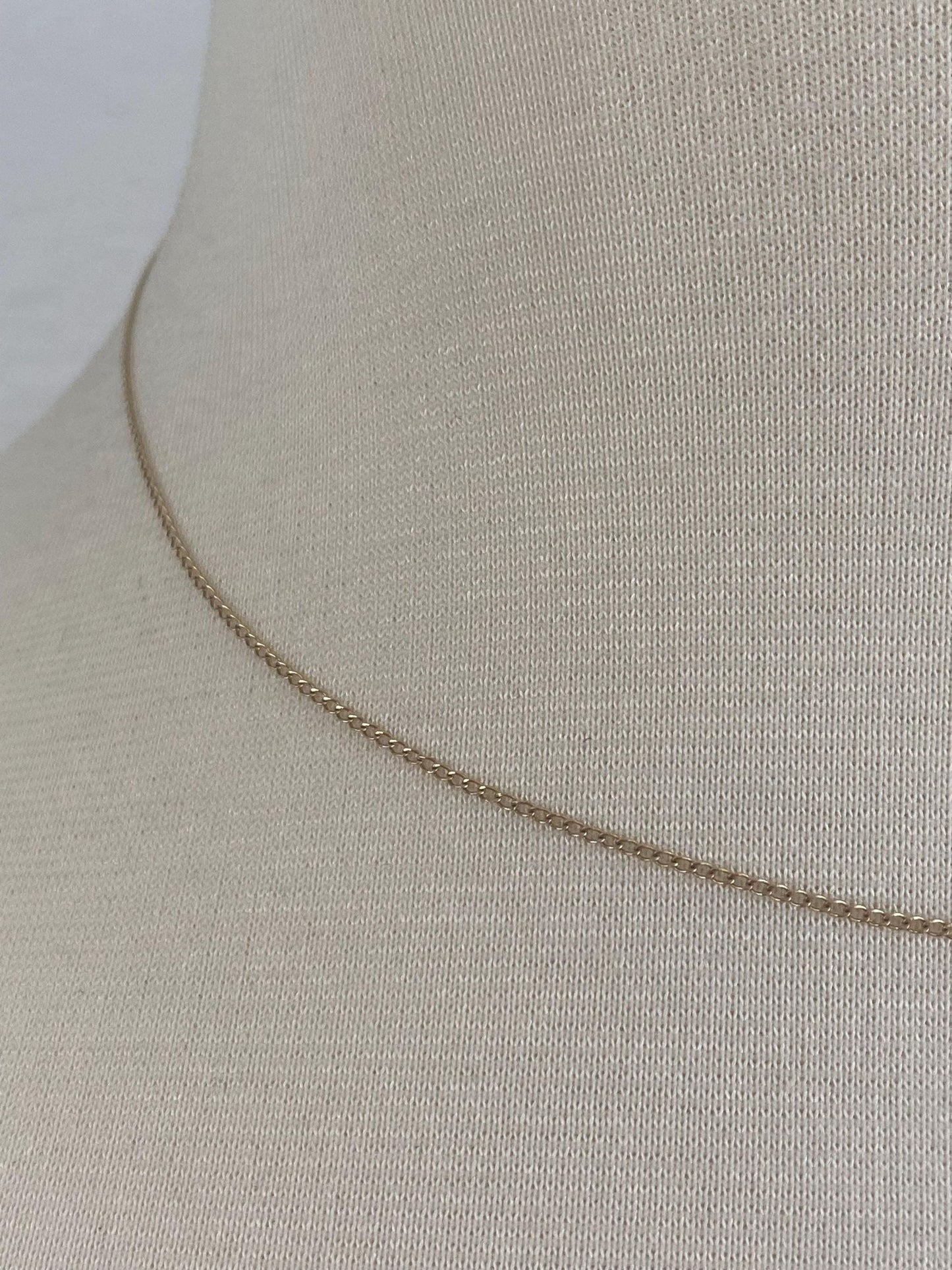 Vintage Solid 14k Yellow Gold Dainty Curb Chain Necklace - 15.75 inches