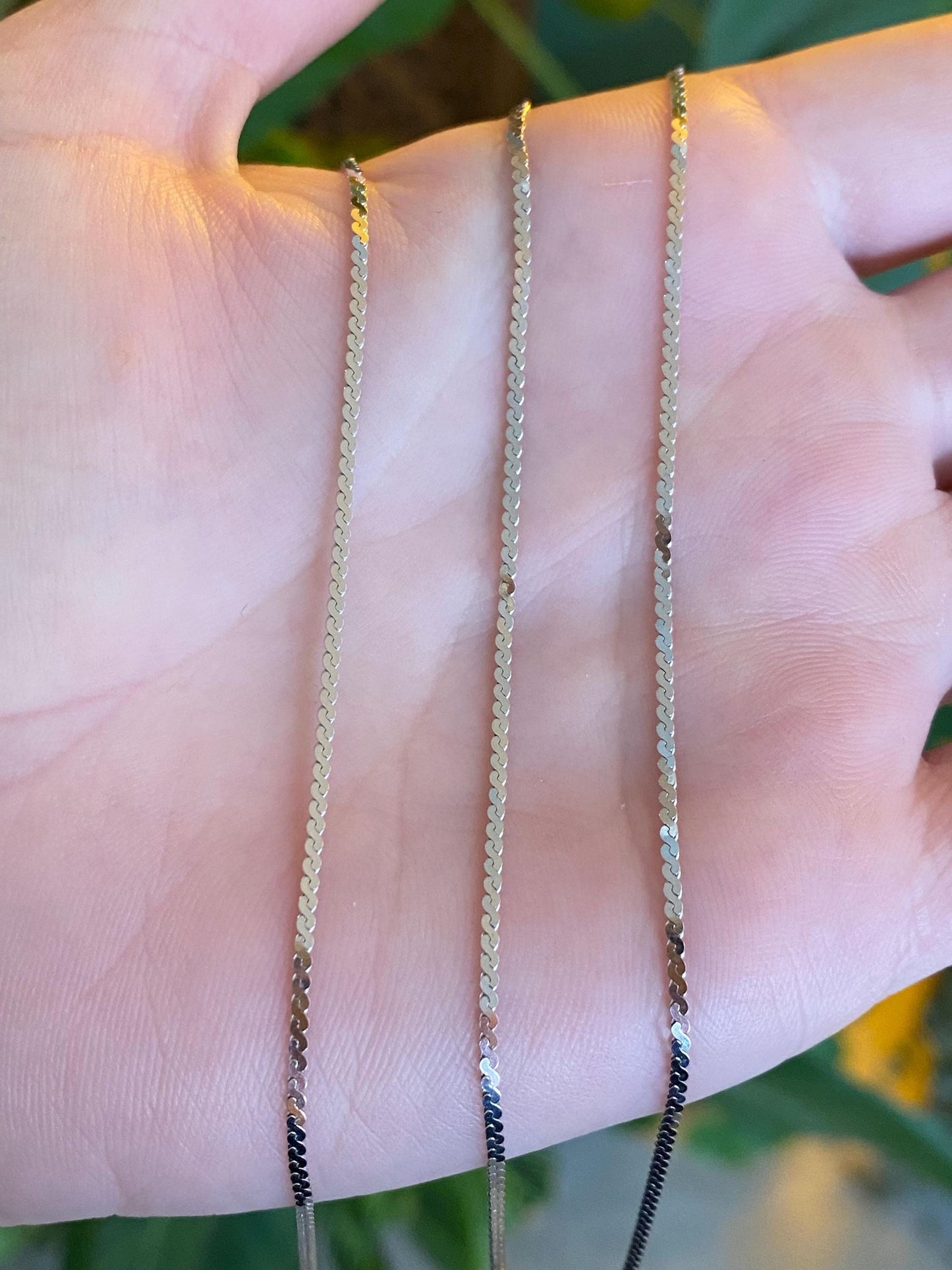 Vintage Solid 14k White Gold Long Serpentine Chain Necklace - 24 inches