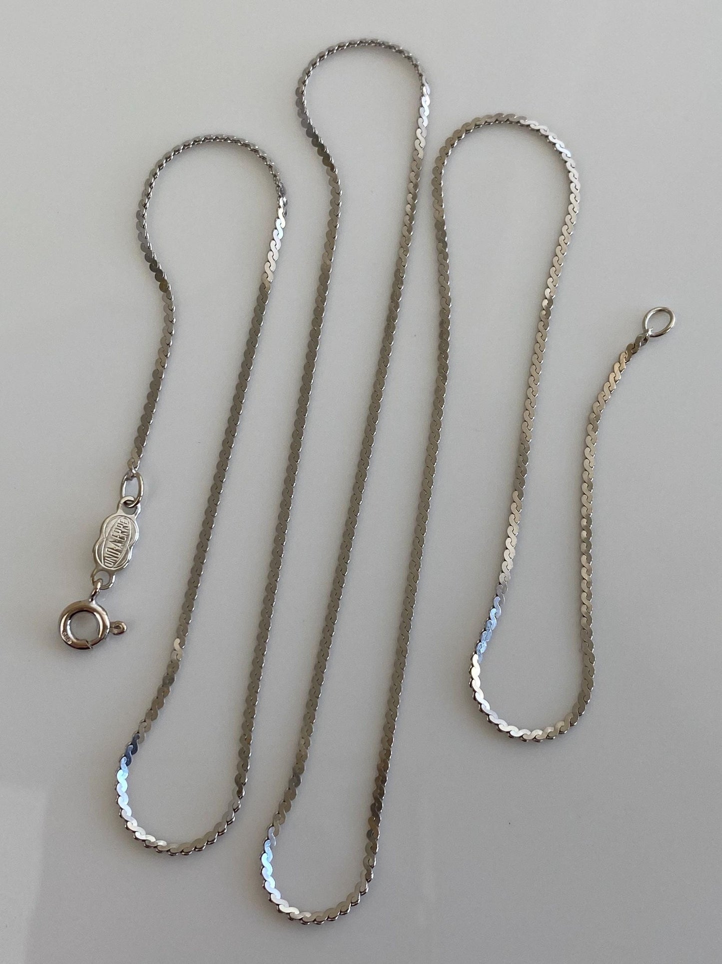 Vintage Solid 14k White Gold Long Serpentine Chain Necklace - 24 inches