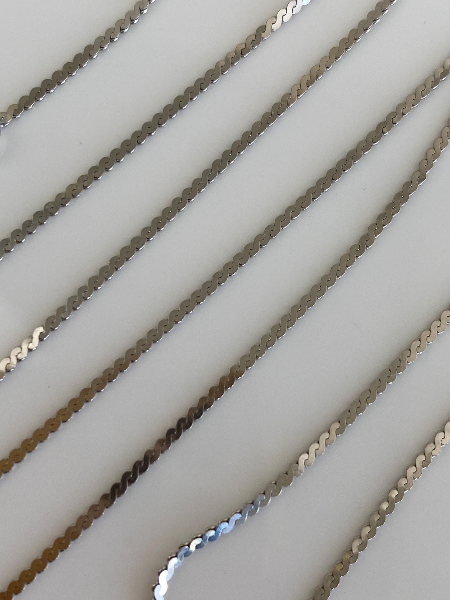 Vintage Solid 14k White Gold Long Serpentine Chain Necklace - 24 inches