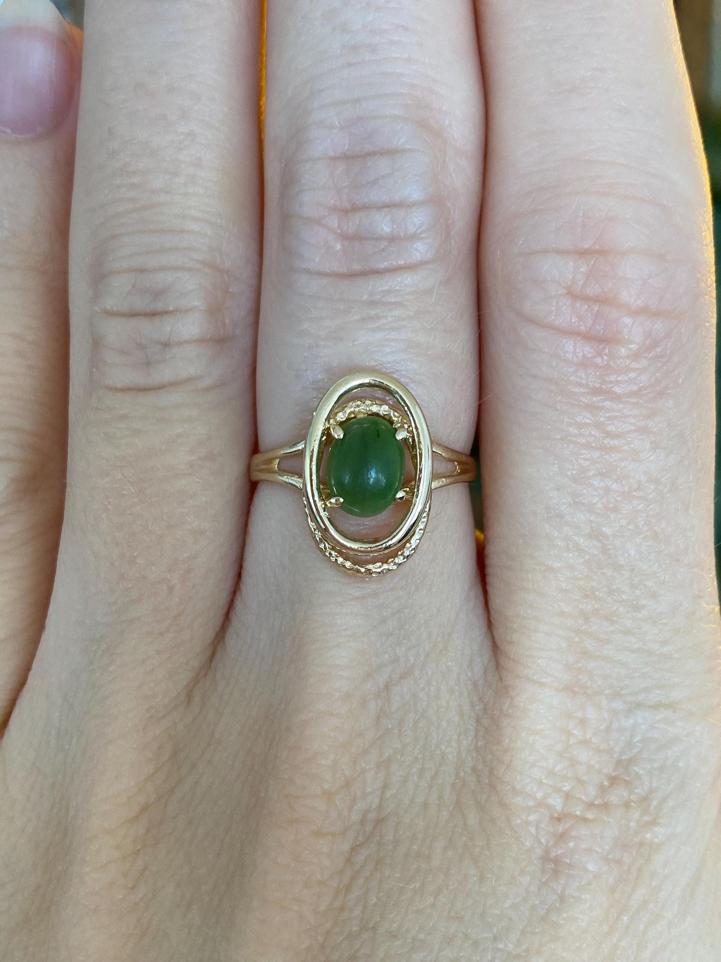 Vintage Solid 14k Yellow Gold Nephrite Ring - Size 6