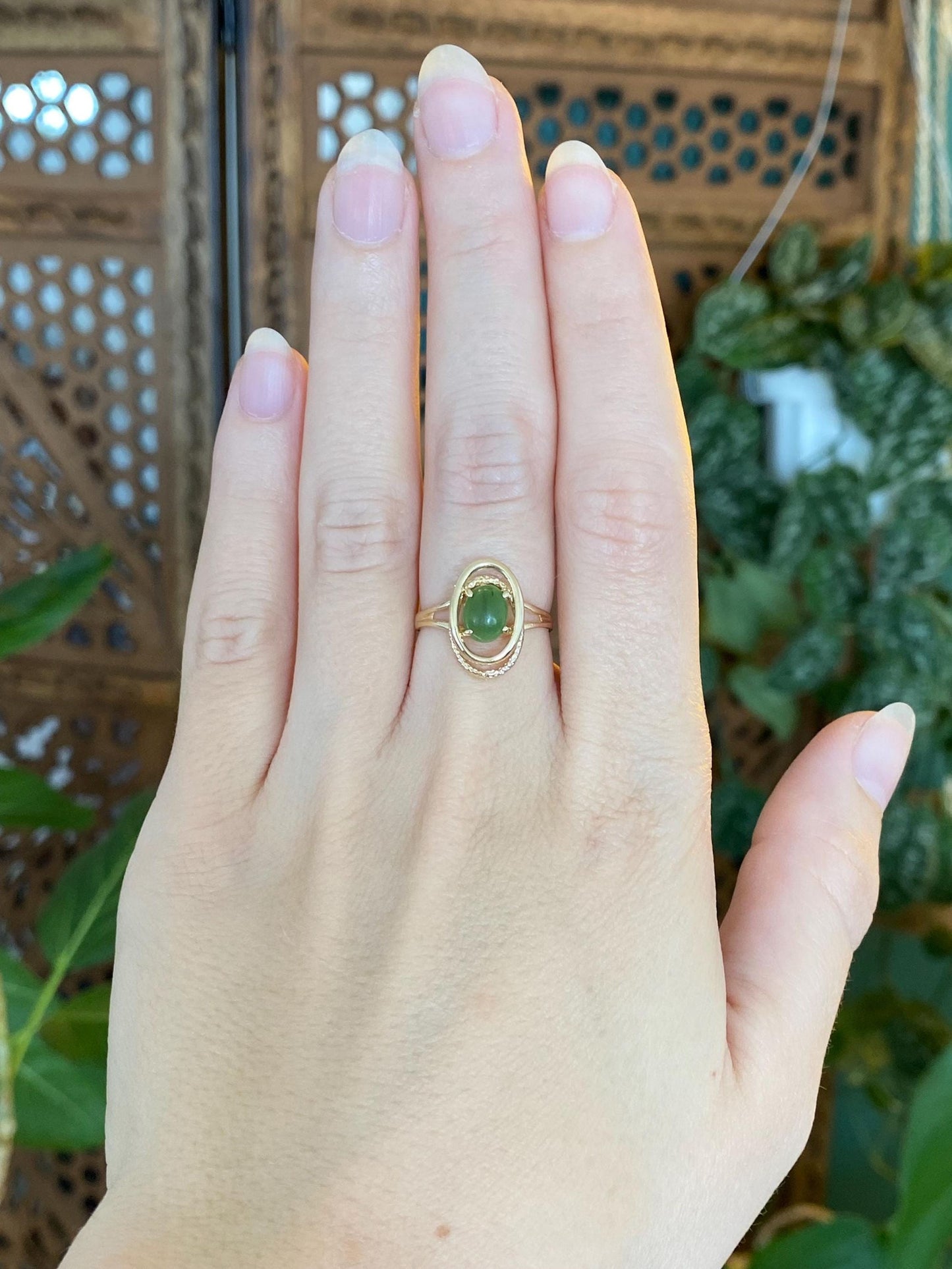Vintage Solid 14k Yellow Gold Nephrite Ring - Size 6