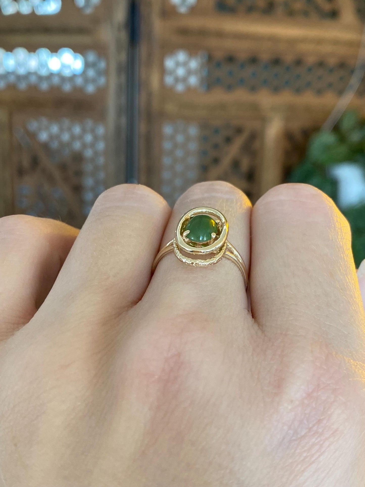 Vintage Solid 14k Yellow Gold Nephrite Ring - Size 6