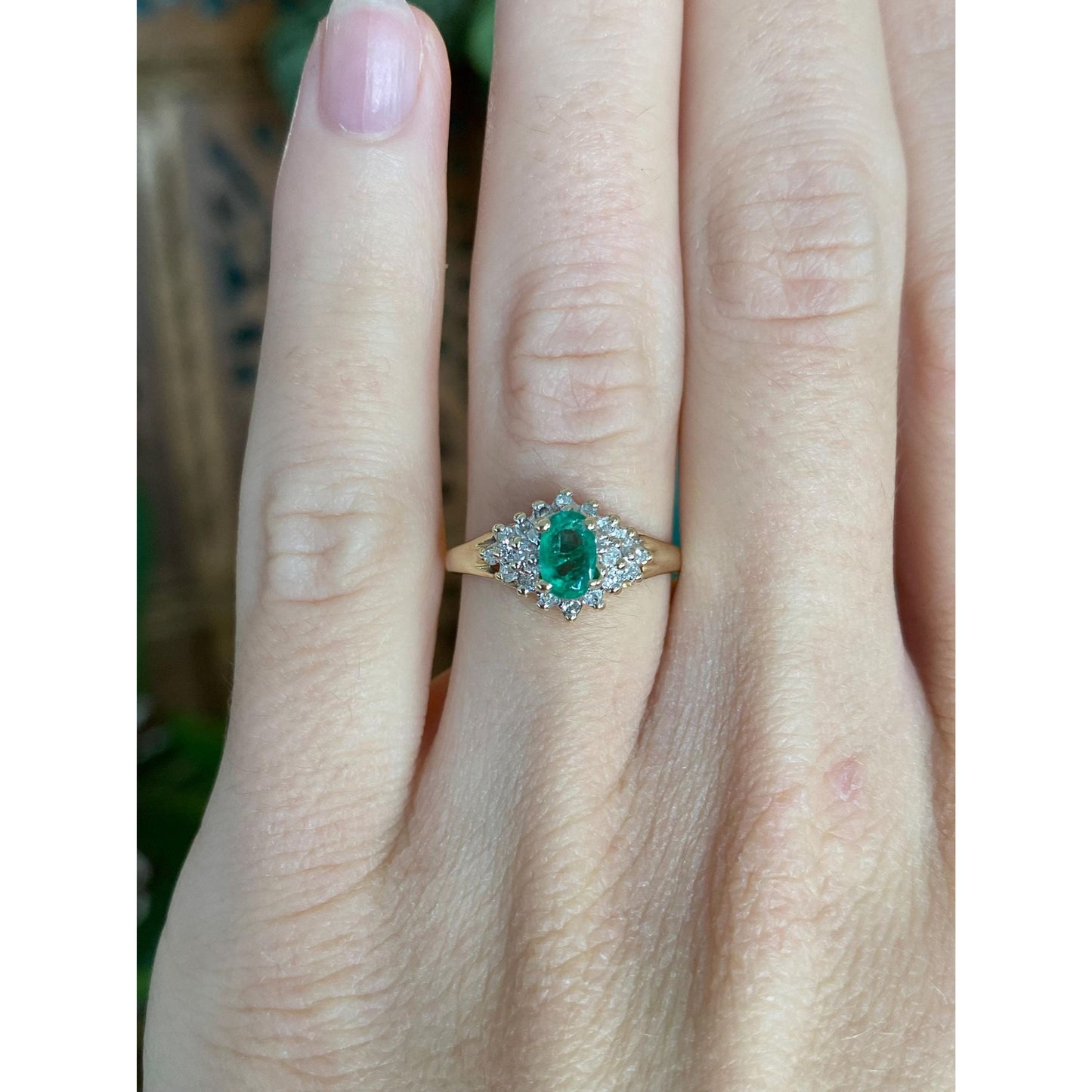 Vintage Solid 14k Yellow Gold Diamond Emerald Ring - Size 5.75