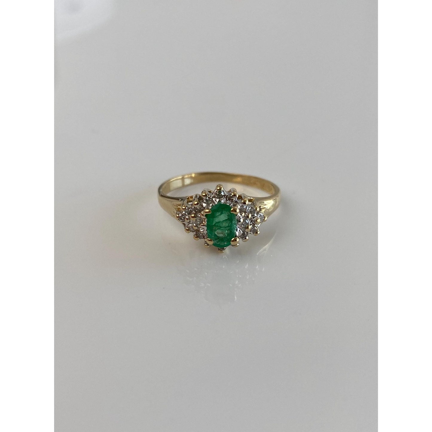 Vintage Solid 14k Yellow Gold Diamond Emerald Ring - Size 5.75