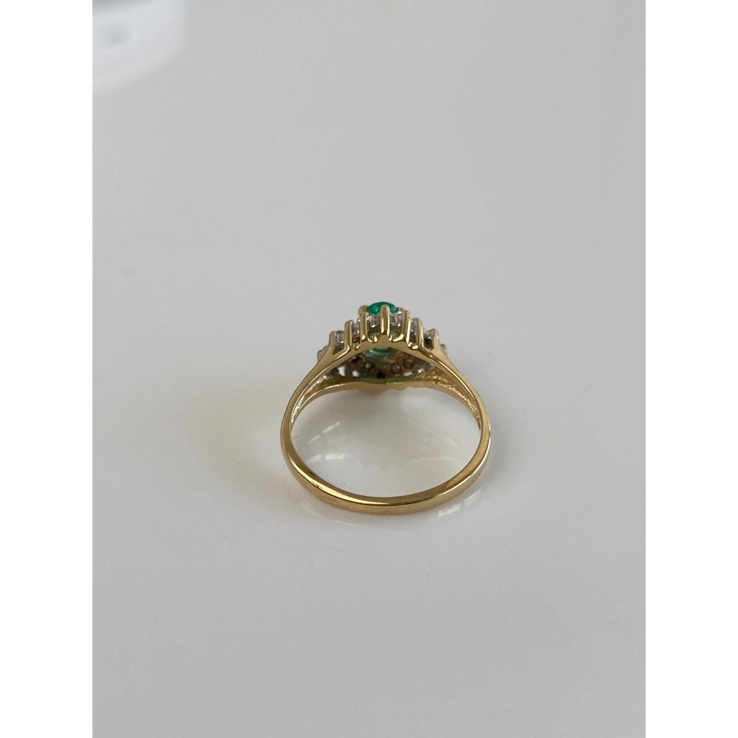 Vintage Solid 14k Yellow Gold Diamond Emerald Ring - Size 5.75