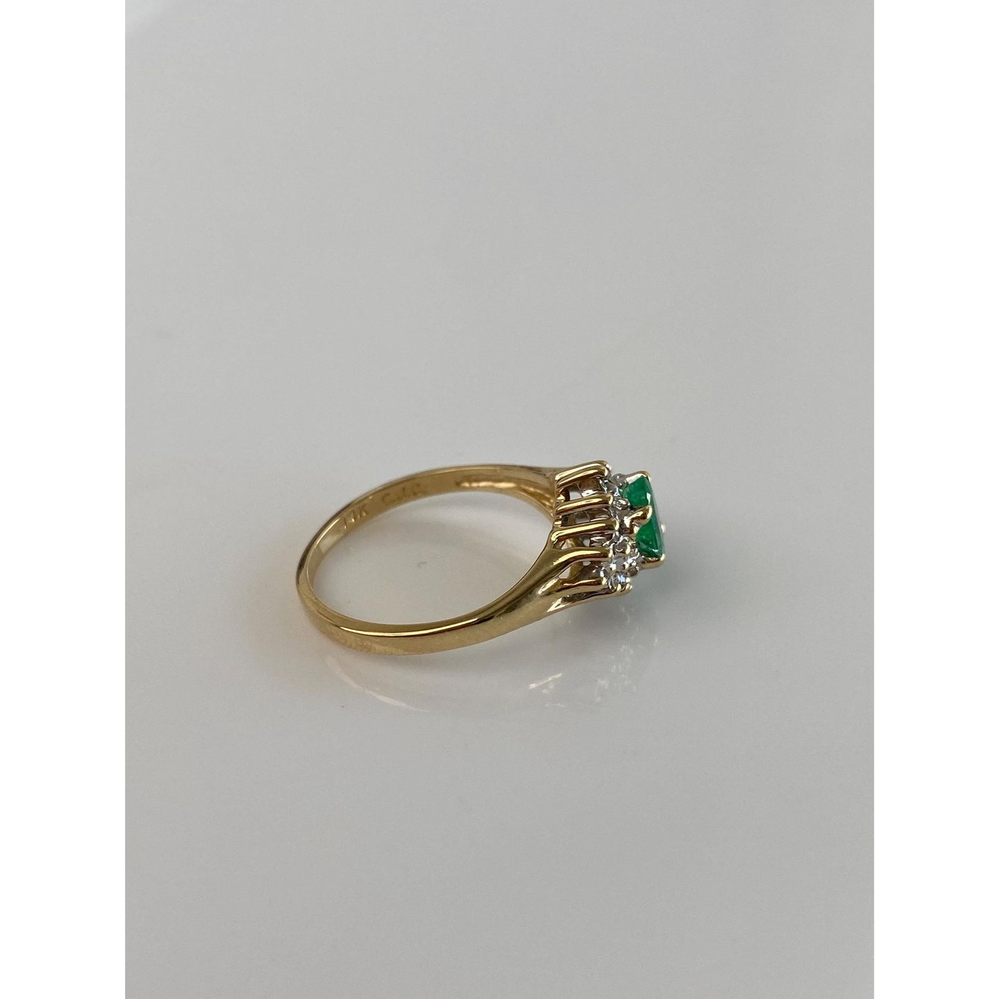 Vintage Solid 14k Yellow Gold Diamond Emerald Ring - Size 5.75
