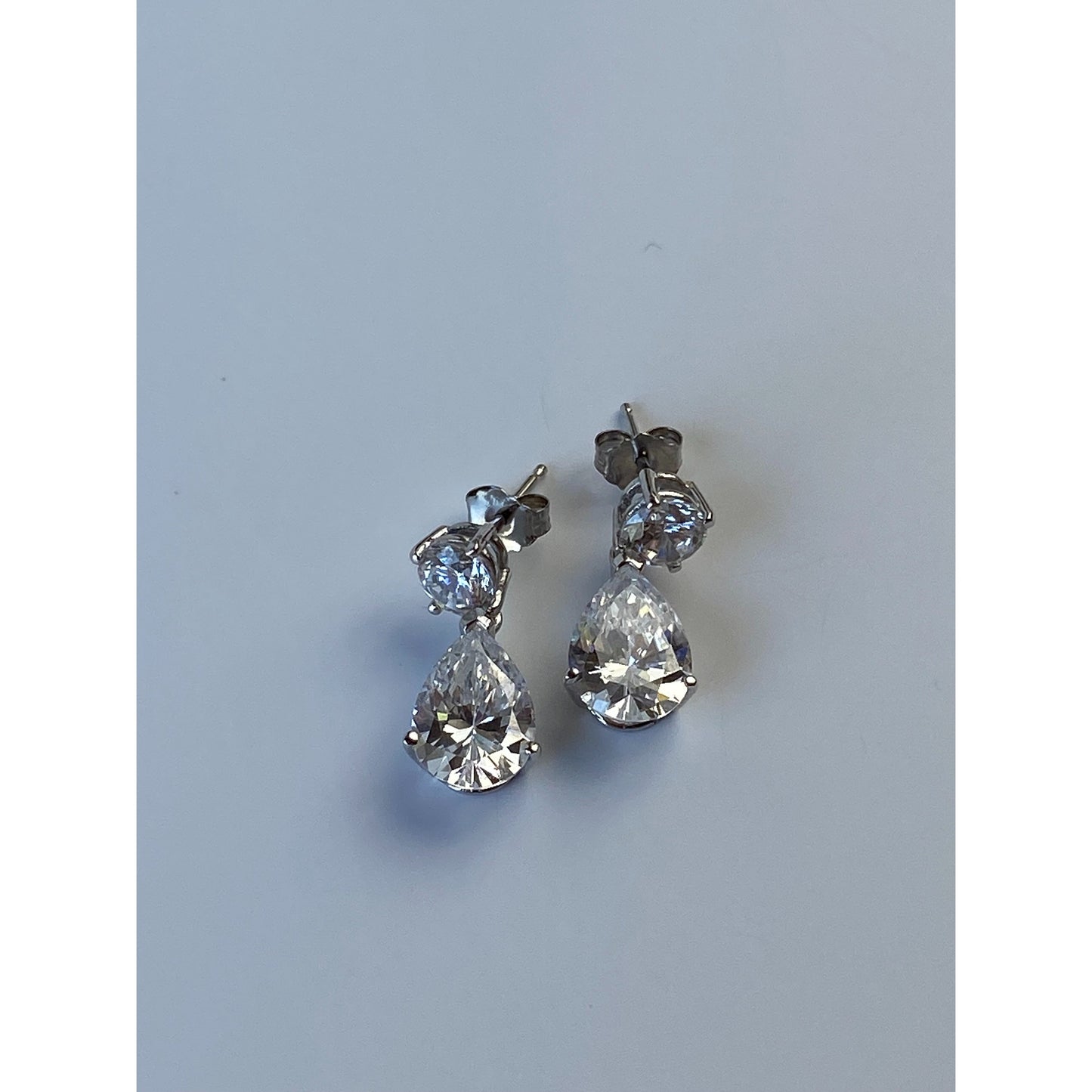 Solid 14k White Gold Cubic Zirconia Dangle Stud Earrings