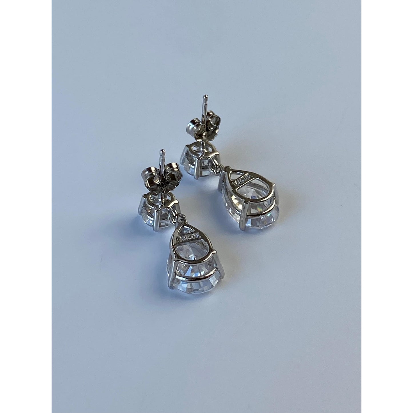 Solid 14k White Gold Cubic Zirconia Dangle Stud Earrings