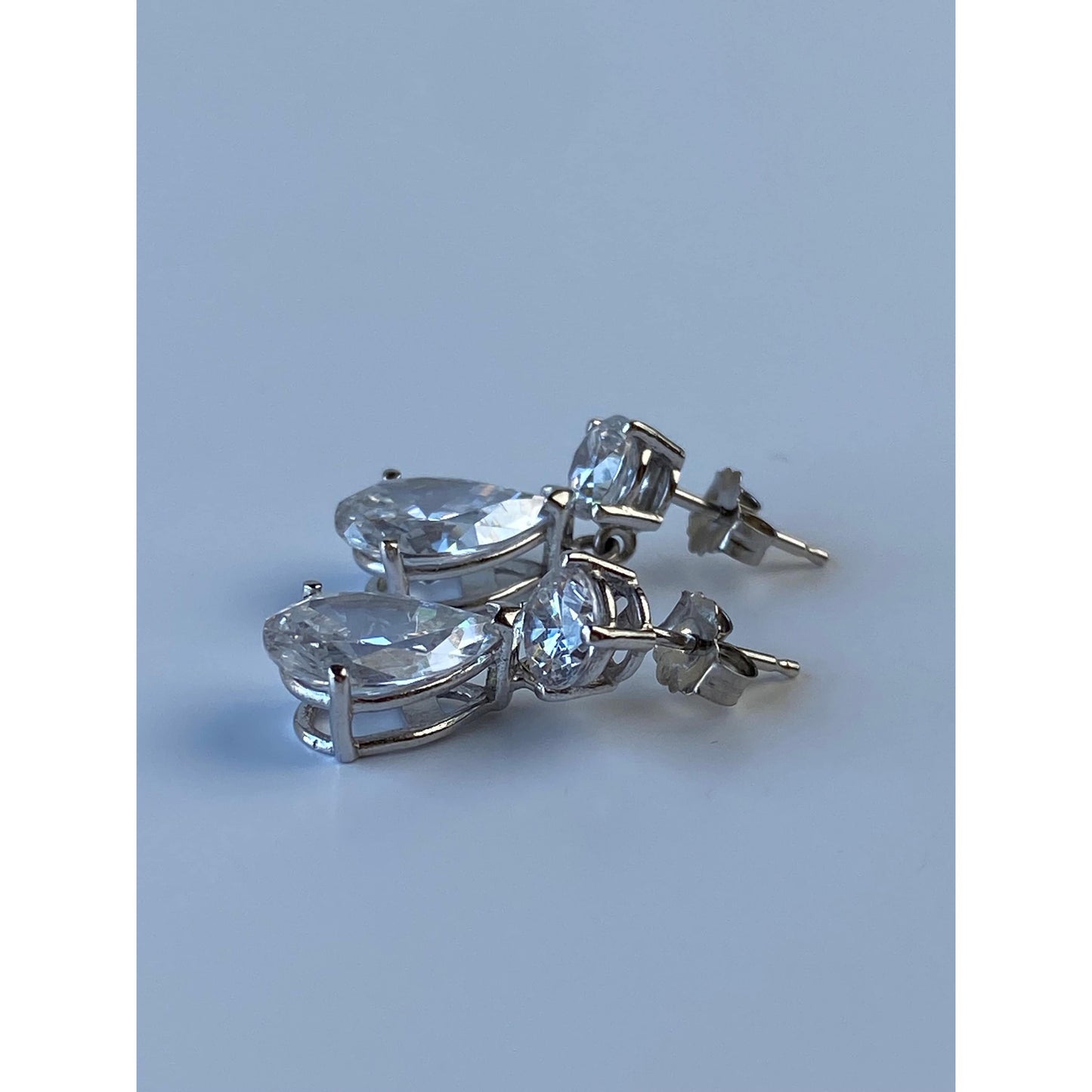 Solid 14k White Gold Cubic Zirconia Dangle Stud Earrings