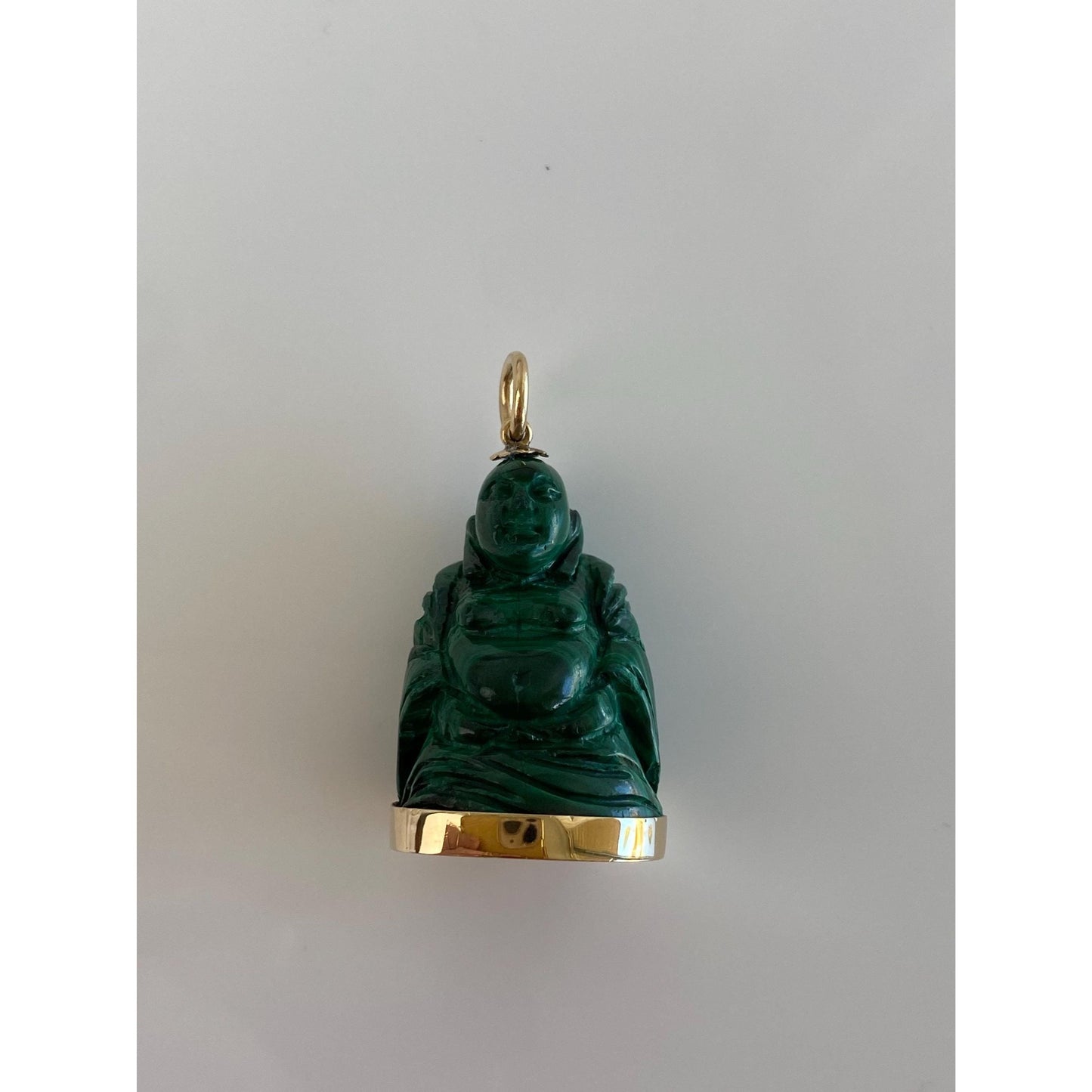 Vintage Solid 14k Yellow Gold Malachite Carved Buddah Charm