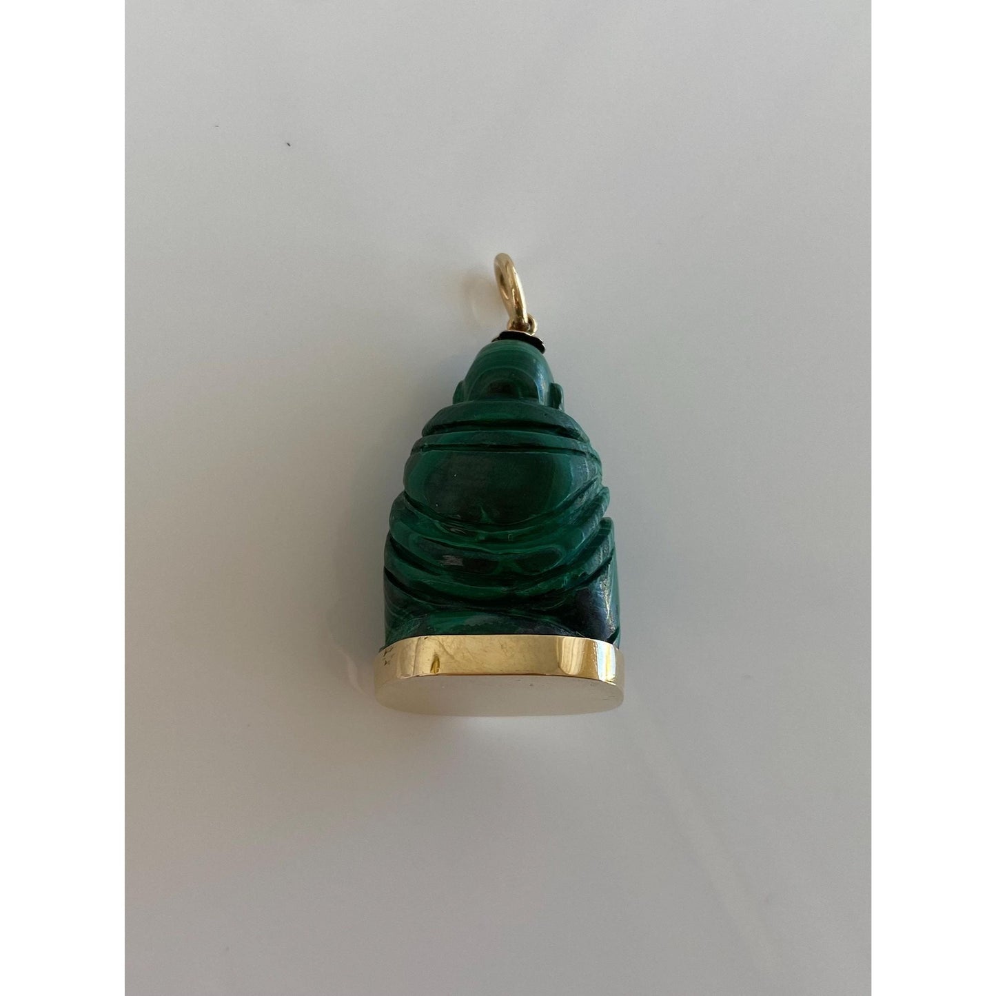 Vintage Solid 14k Yellow Gold Malachite Carved Buddah Charm