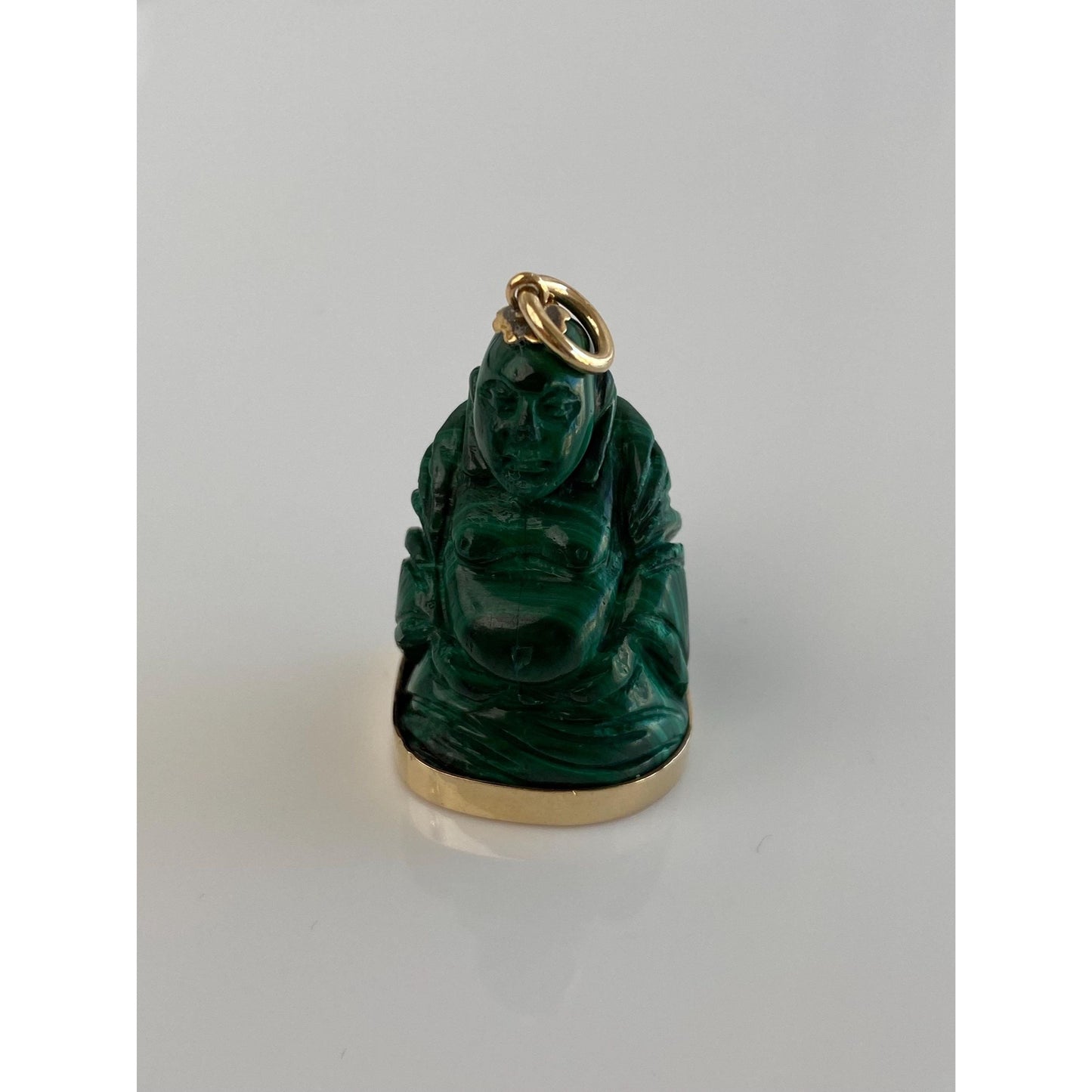 Vintage Solid 14k Yellow Gold Malachite Carved Buddah Charm