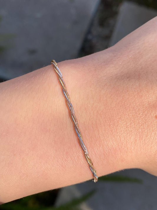 Vintage Solid 14k Tri Tone Gold Twisted Snake Chain Bracelet - 7.25 inches