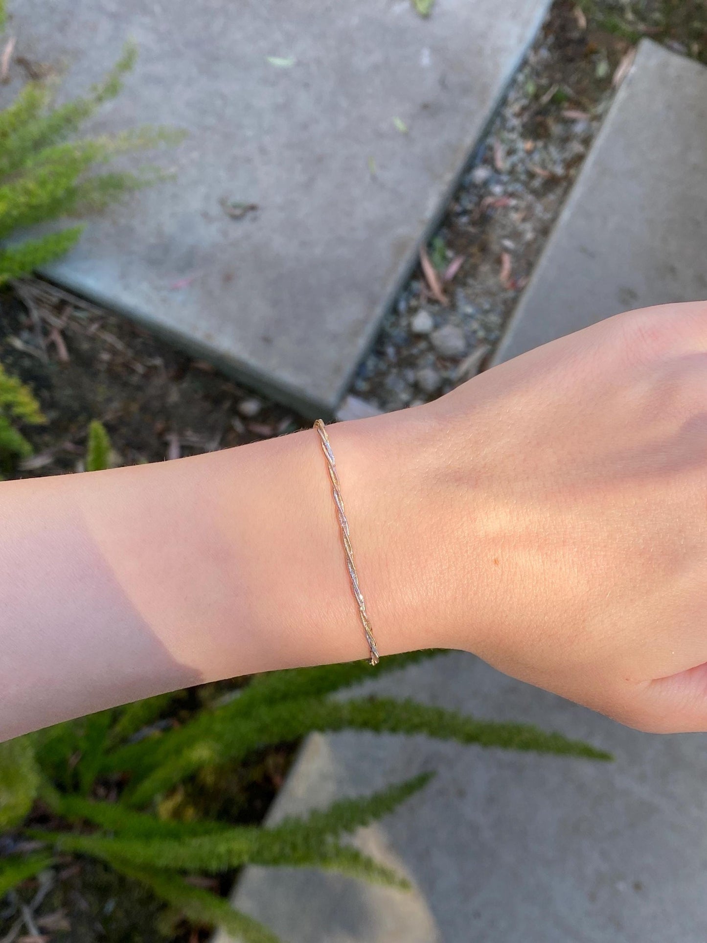 Vintage Solid 14k Tri Tone Gold Twisted Snake Chain Bracelet - 7.25 inches