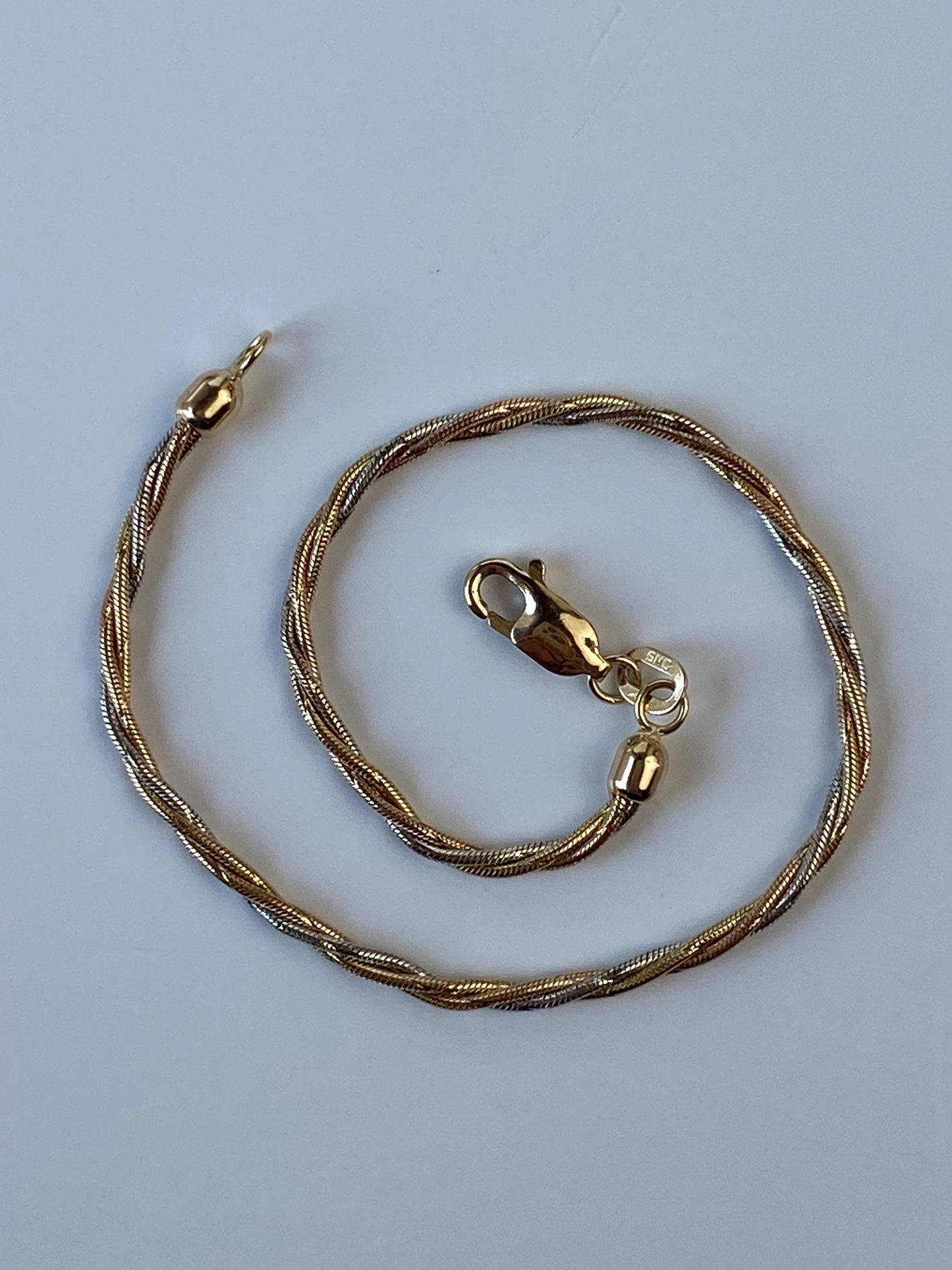 Vintage Solid 14k Tri Tone Gold Twisted Snake Chain Bracelet - 7.25 inches