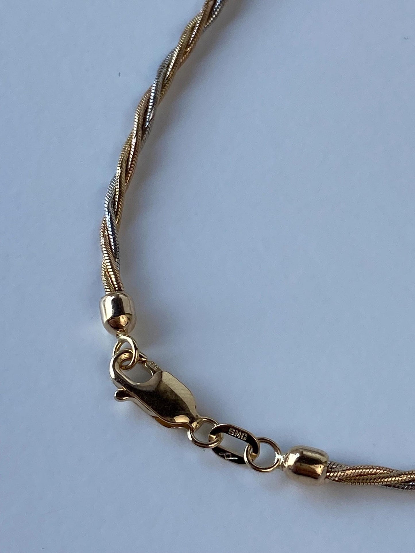 Vintage Solid 14k Tri Tone Gold Twisted Snake Chain Bracelet - 7.25 inches