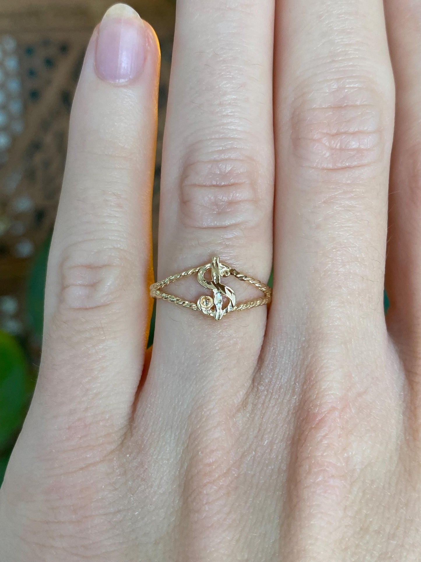 Vintage Solid 14k Yellow Gold Money Sign Ring - Size 4.5