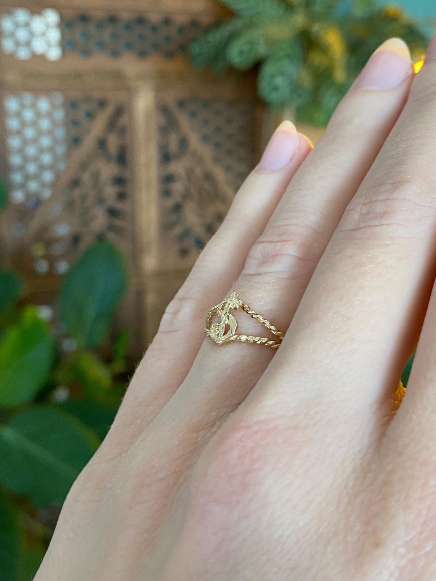 Vintage Solid 14k Yellow Gold Money Sign Ring - Size 4.5