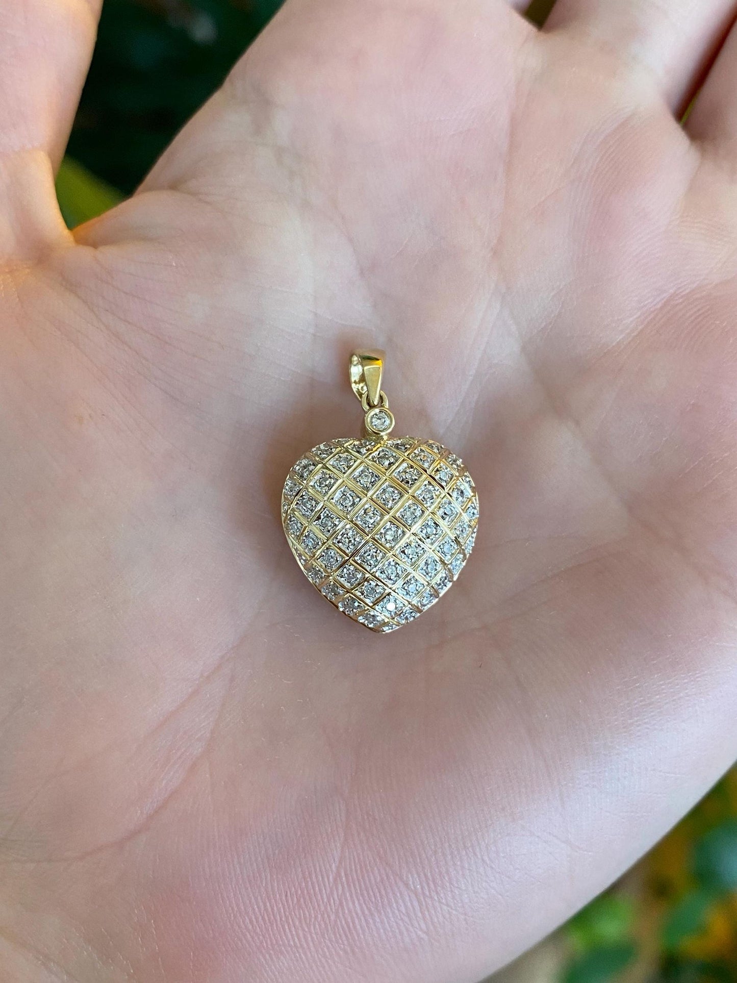 Vintage Solid 14k Yellow Gold Open Work Diamonds Heart Charm