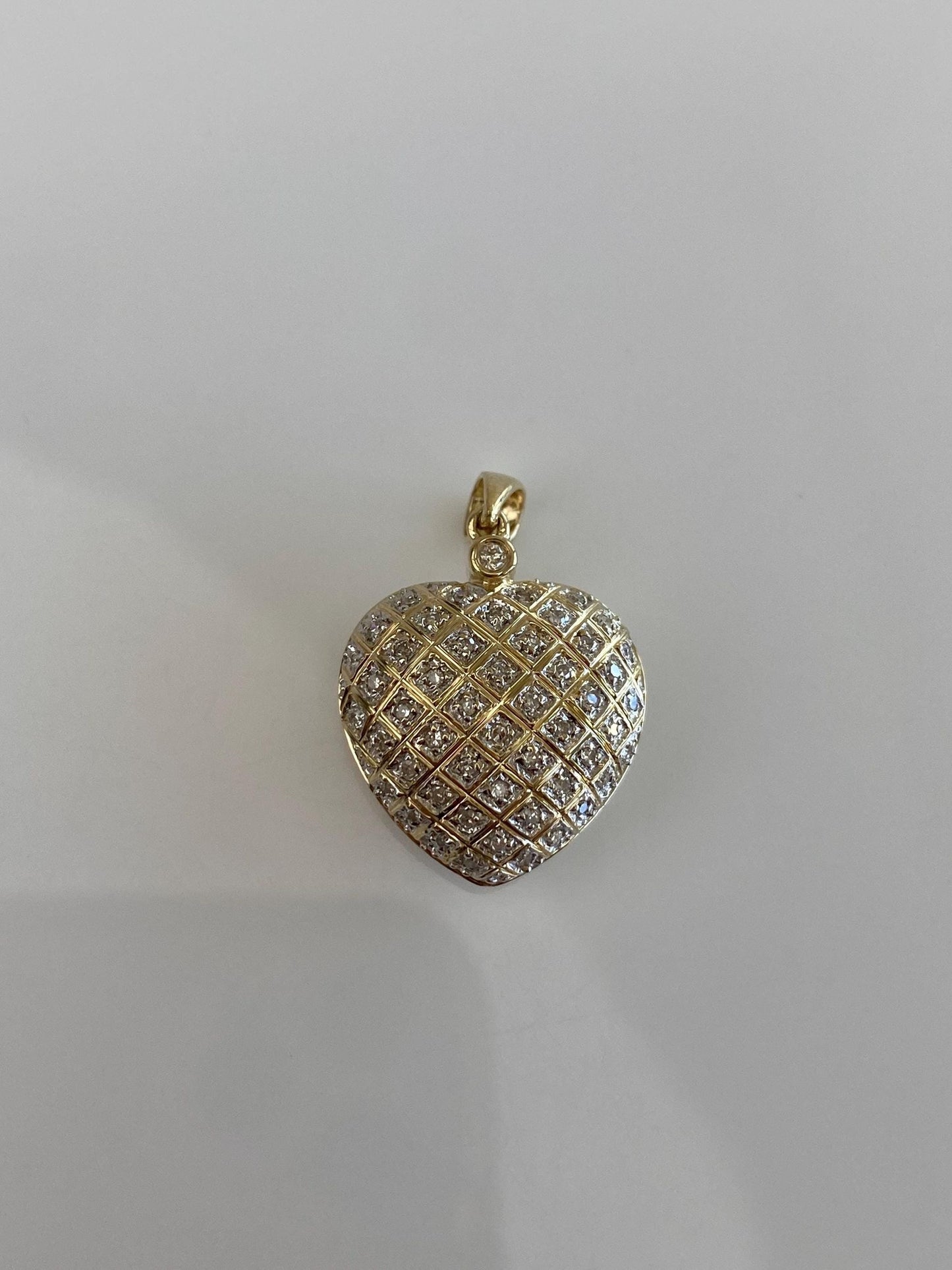 Vintage Solid 14k Yellow Gold Open Work Diamonds Heart Charm
