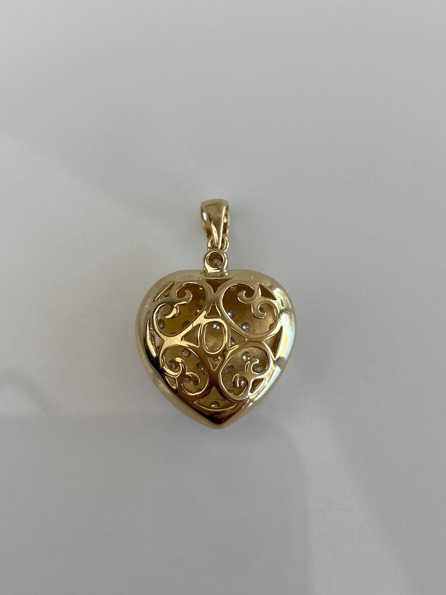 Vintage Solid 14k Yellow Gold Open Work Diamonds Heart Charm