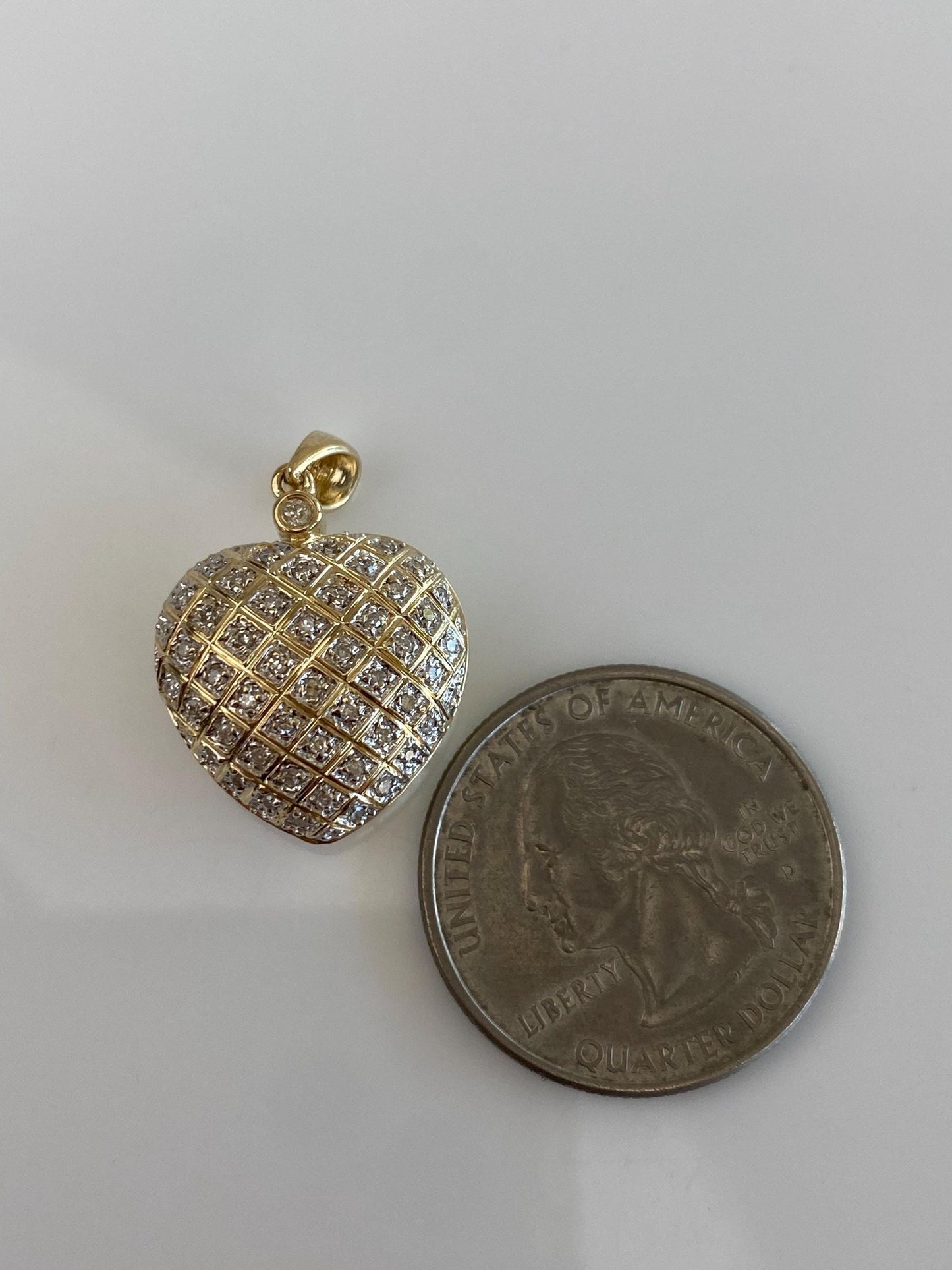 Vintage Solid 14k Yellow Gold Open Work Diamonds Heart Charm
