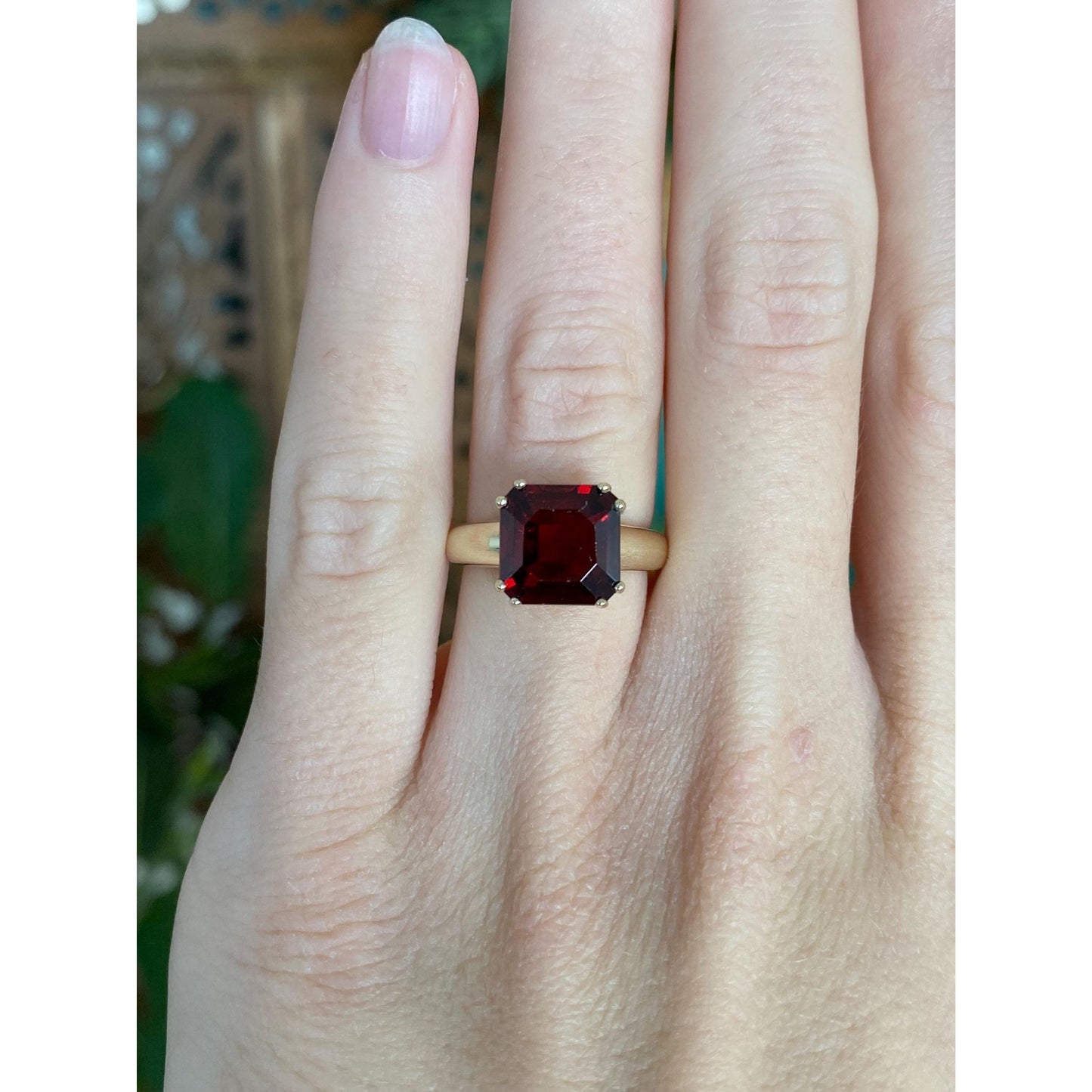 Vintage Solid 14k Yellow Gold Garnet Ring - Size 4.75