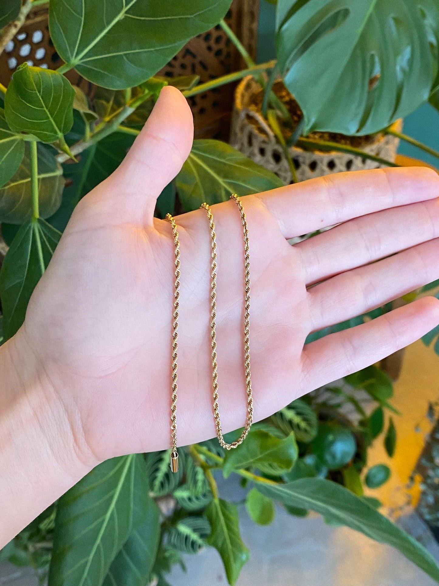 Vintage Solid 14k Yellow Gold Slim Rope Chain Necklace - 16.75 inches