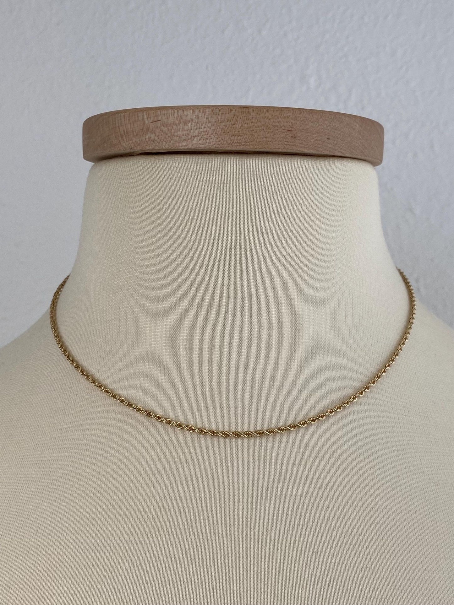 Vintage Solid 14k Yellow Gold Slim Rope Chain Necklace - 16.75 inches
