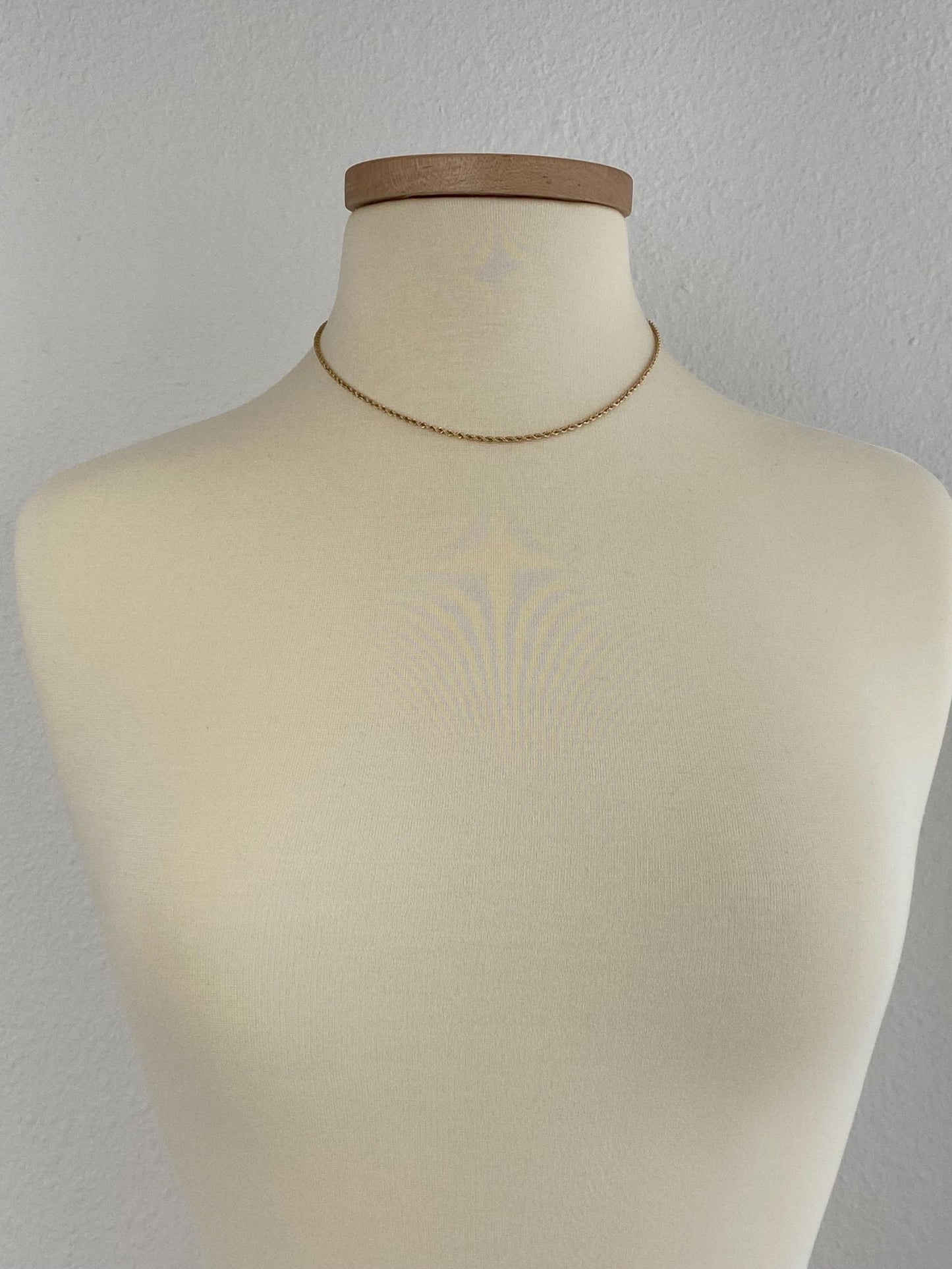 Vintage Solid 14k Yellow Gold Slim Rope Chain Necklace - 16.75 inches