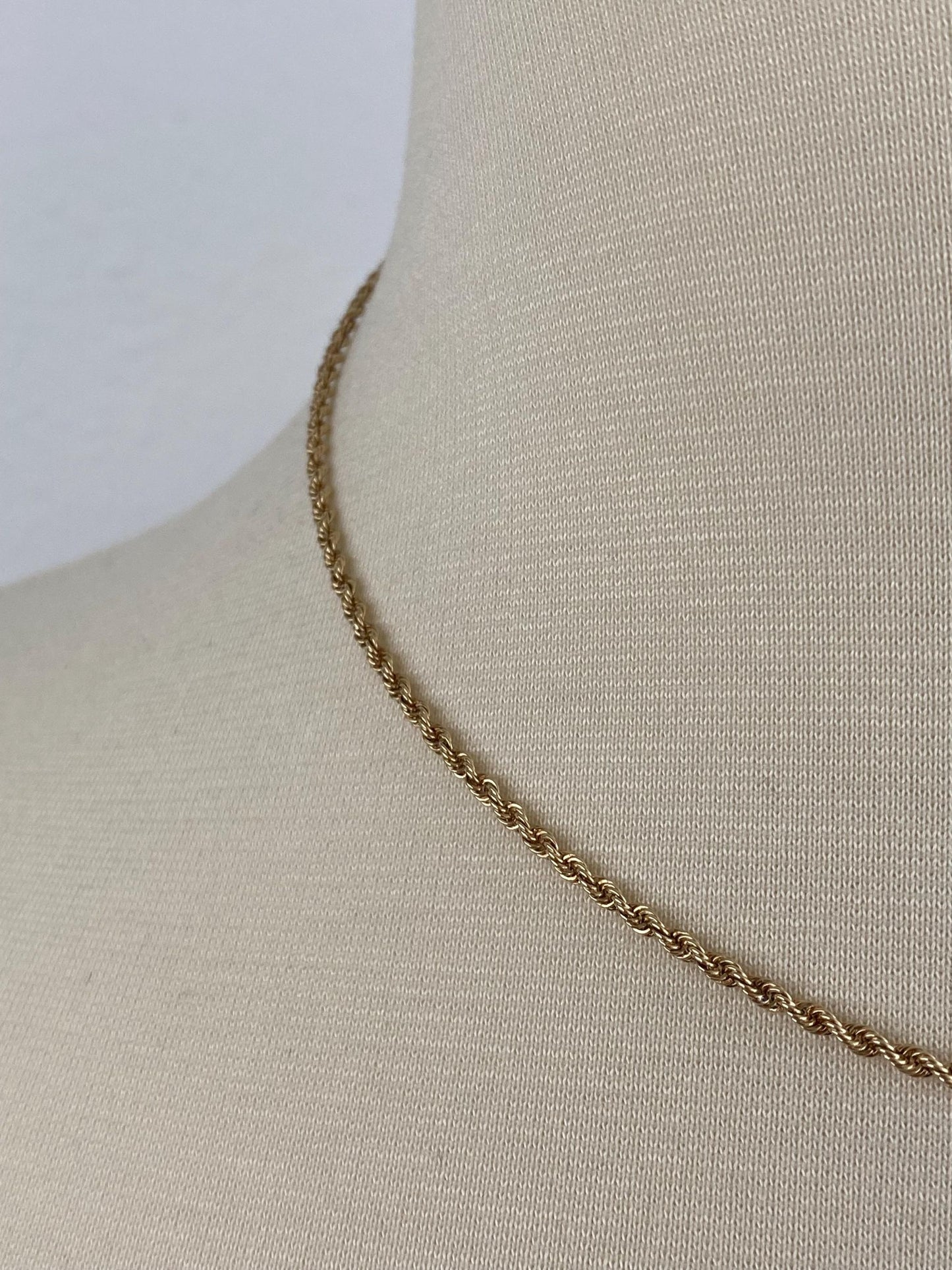 Vintage Solid 14k Yellow Gold Slim Rope Chain Necklace - 16.75 inches