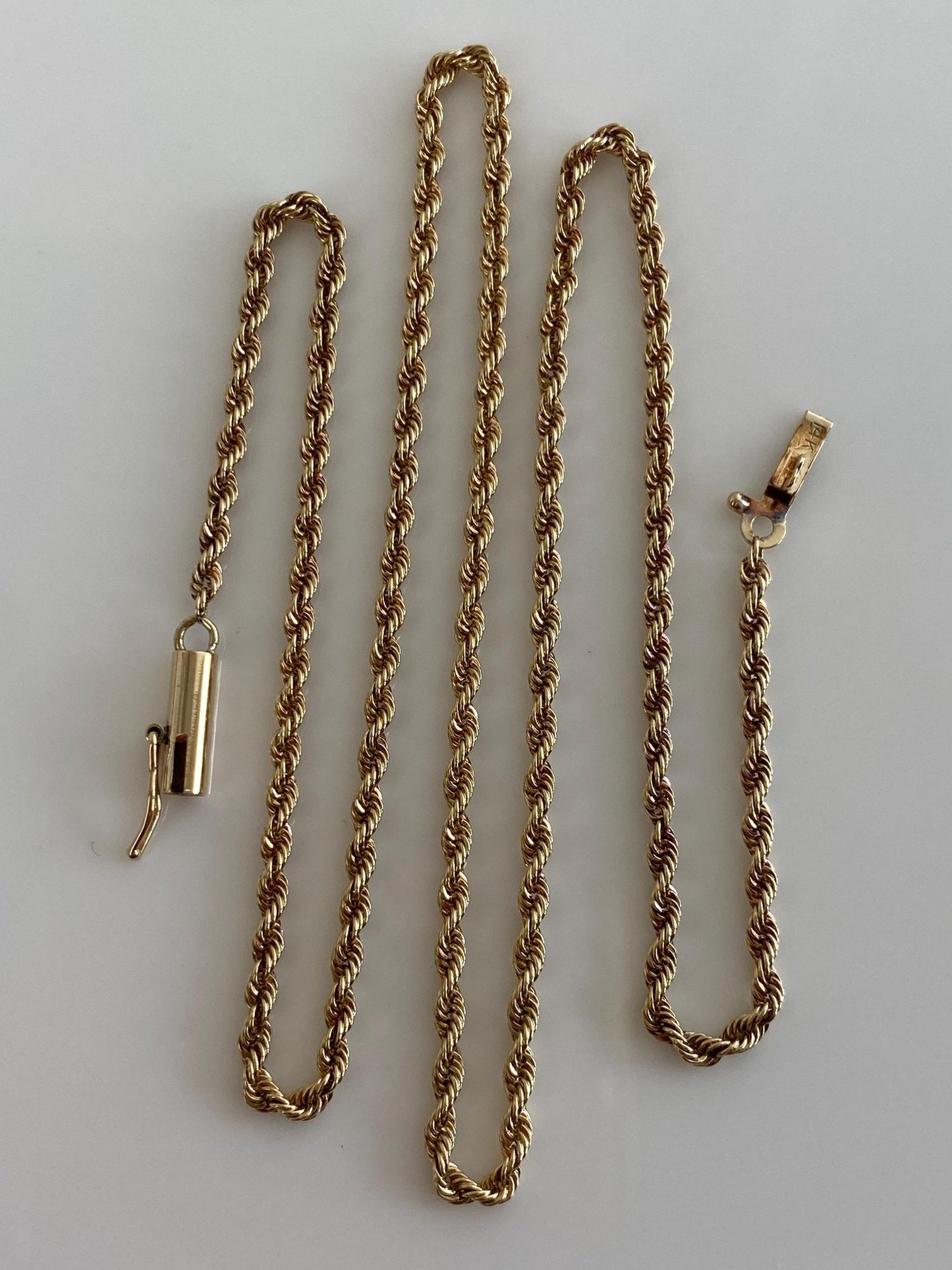Vintage Solid 14k Yellow Gold Slim Rope Chain Necklace - 16.75 inches