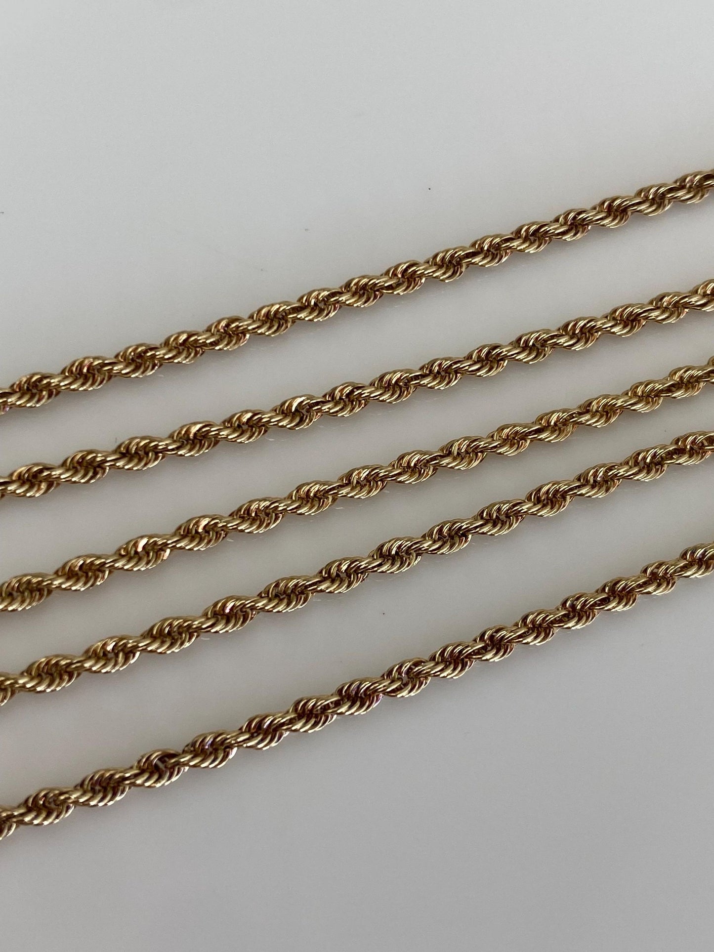 Vintage Solid 14k Yellow Gold Slim Rope Chain Necklace - 16.75 inches