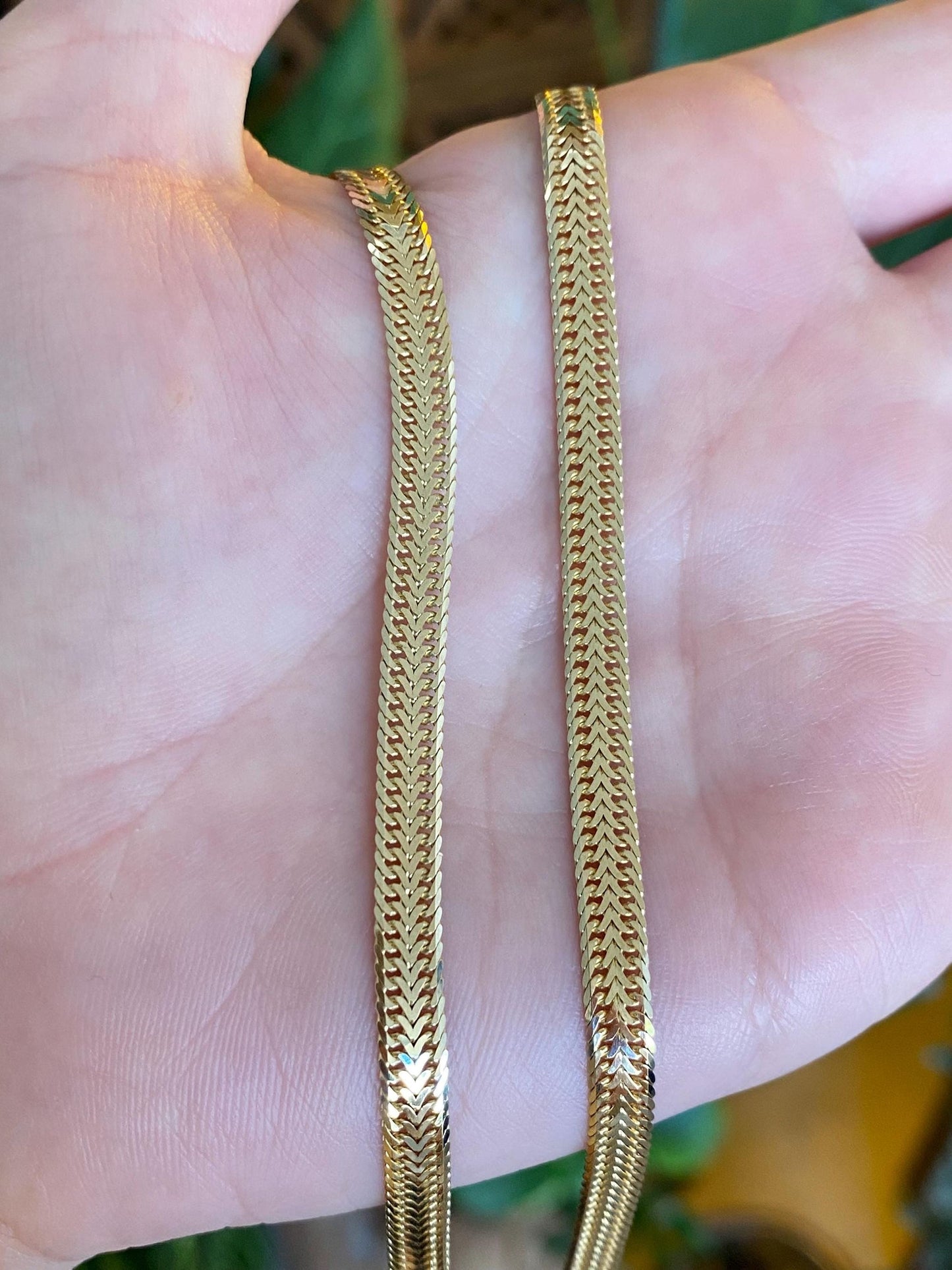 Vintage Solid 14k Yellow Gold Flat Woven Chain Necklace - 20 inches