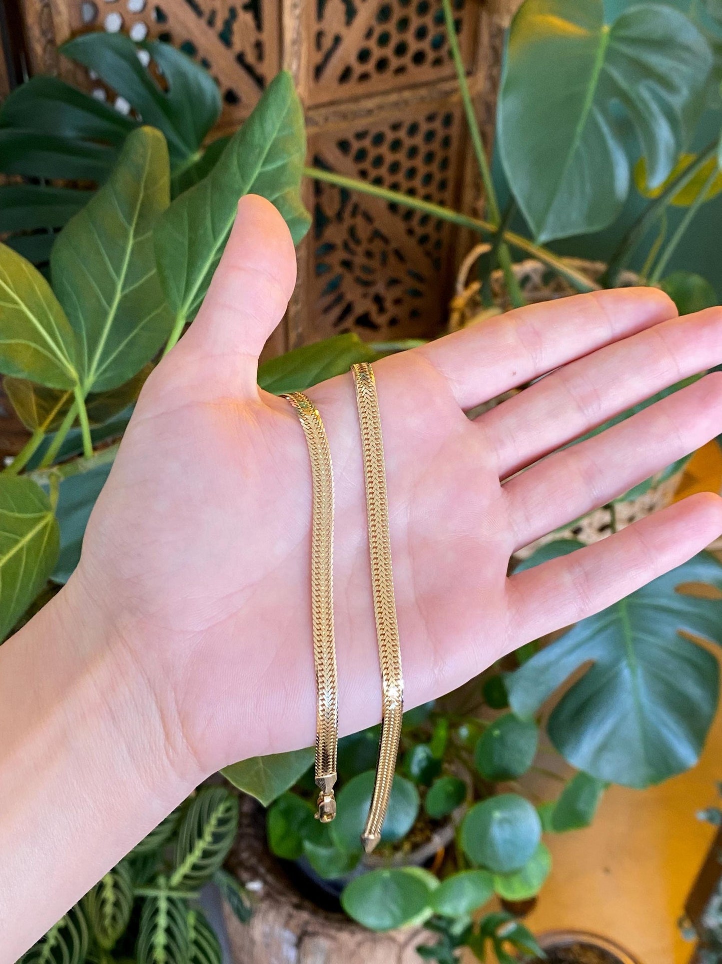 Vintage Solid 14k Yellow Gold Flat Woven Chain Necklace - 20 inches