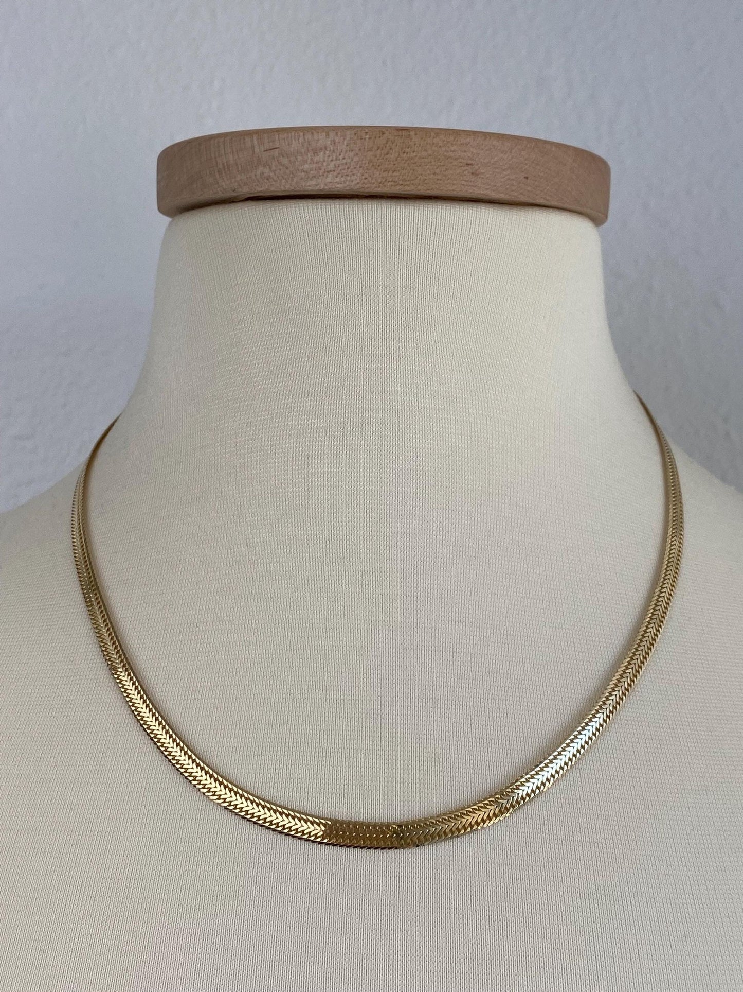 Vintage Solid 14k Yellow Gold Flat Woven Chain Necklace - 20 inches