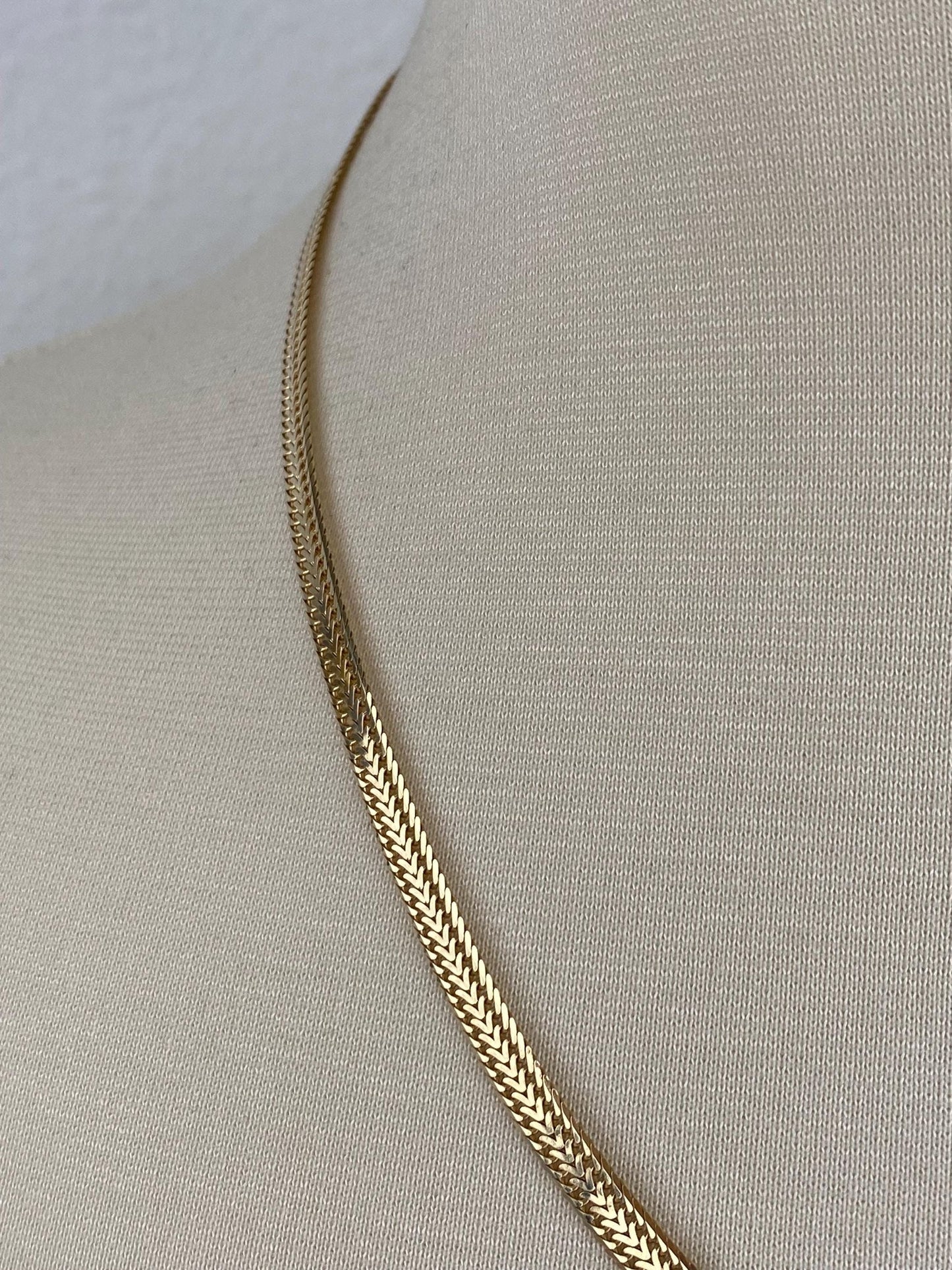 Vintage Solid 14k Yellow Gold Flat Woven Chain Necklace - 20 inches