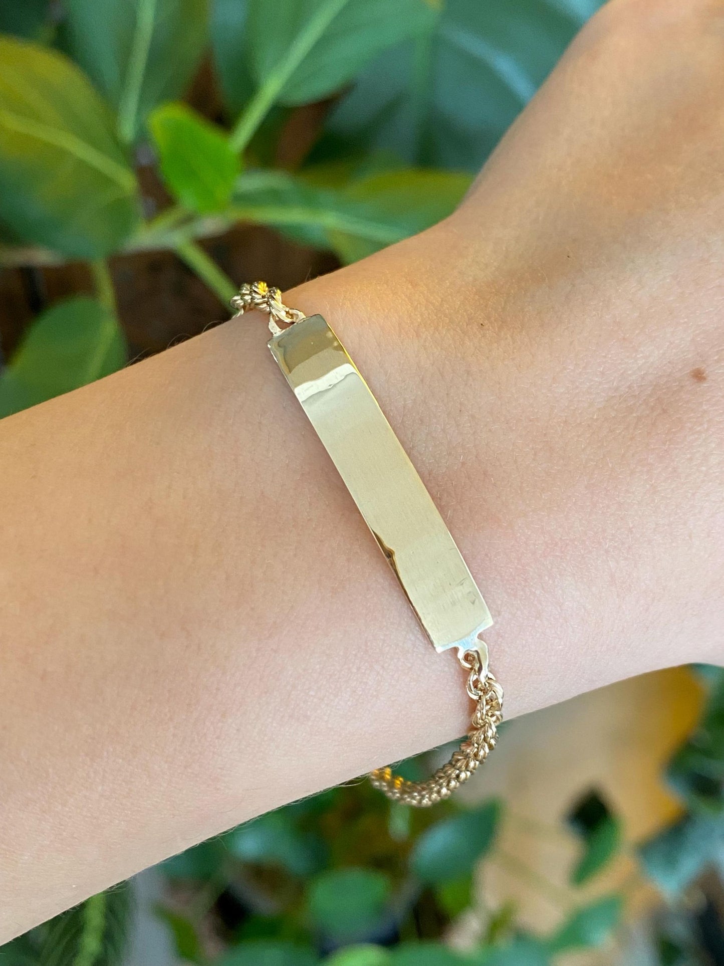 Vintage Solid 14k Yellow Gold Rope Chain ID Bracelet - 7.5 inches