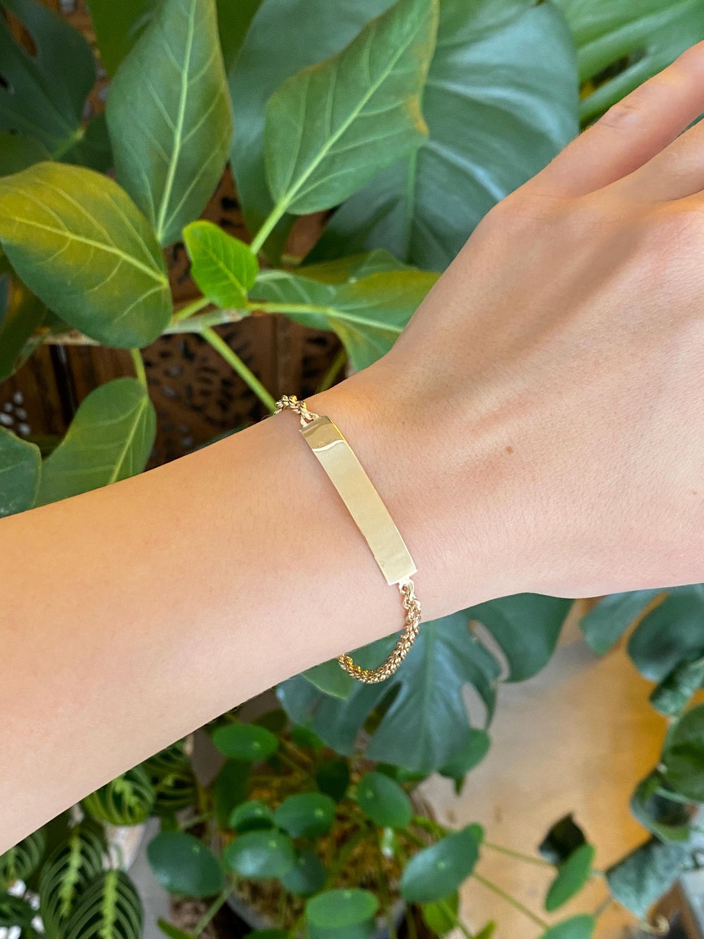 Vintage Solid 14k Yellow Gold Rope Chain ID Bracelet - 7.5 inches