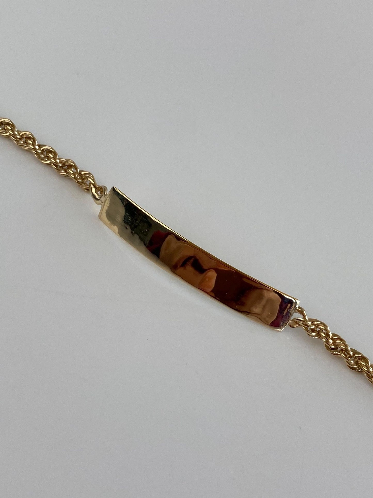 Vintage Solid 14k Yellow Gold Rope Chain ID Bracelet - 7.5 inches