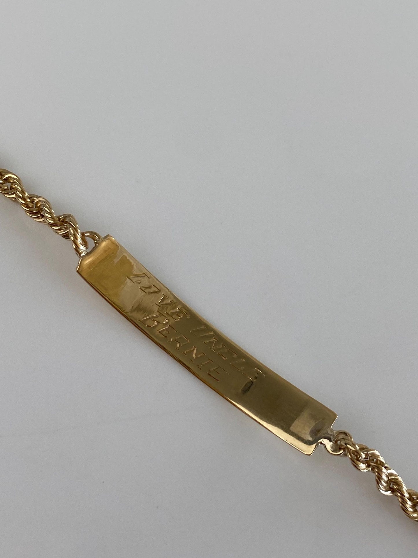 Vintage Solid 14k Yellow Gold Rope Chain ID Bracelet - 7.5 inches