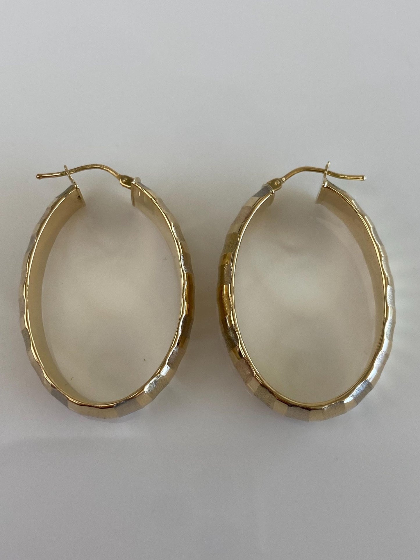 Vintage 14k Tri Tone Gold Textured Oval Hoop Earrings