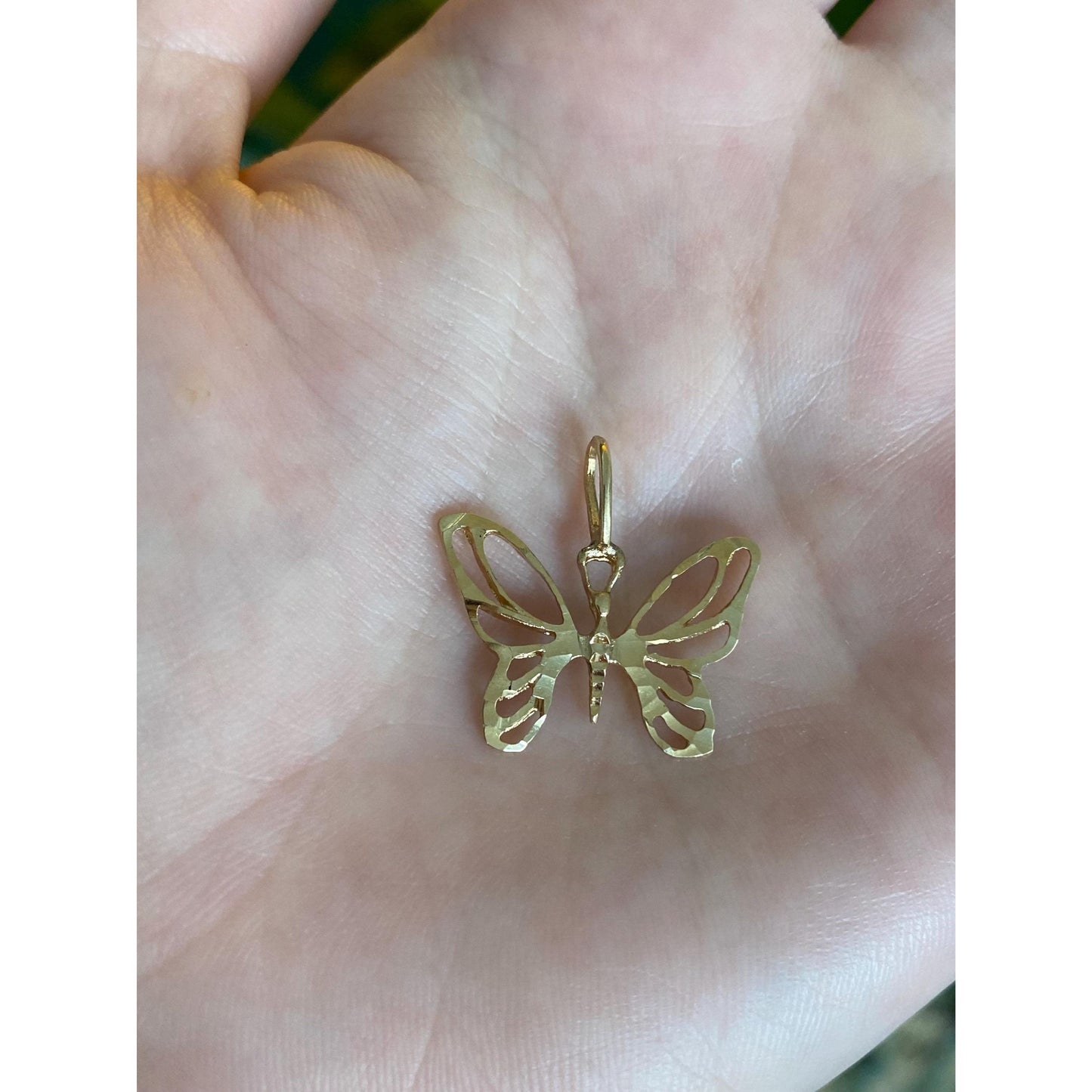 Vintage Solid 14k Yellow Gold Diamond Cut Butterfly Charm