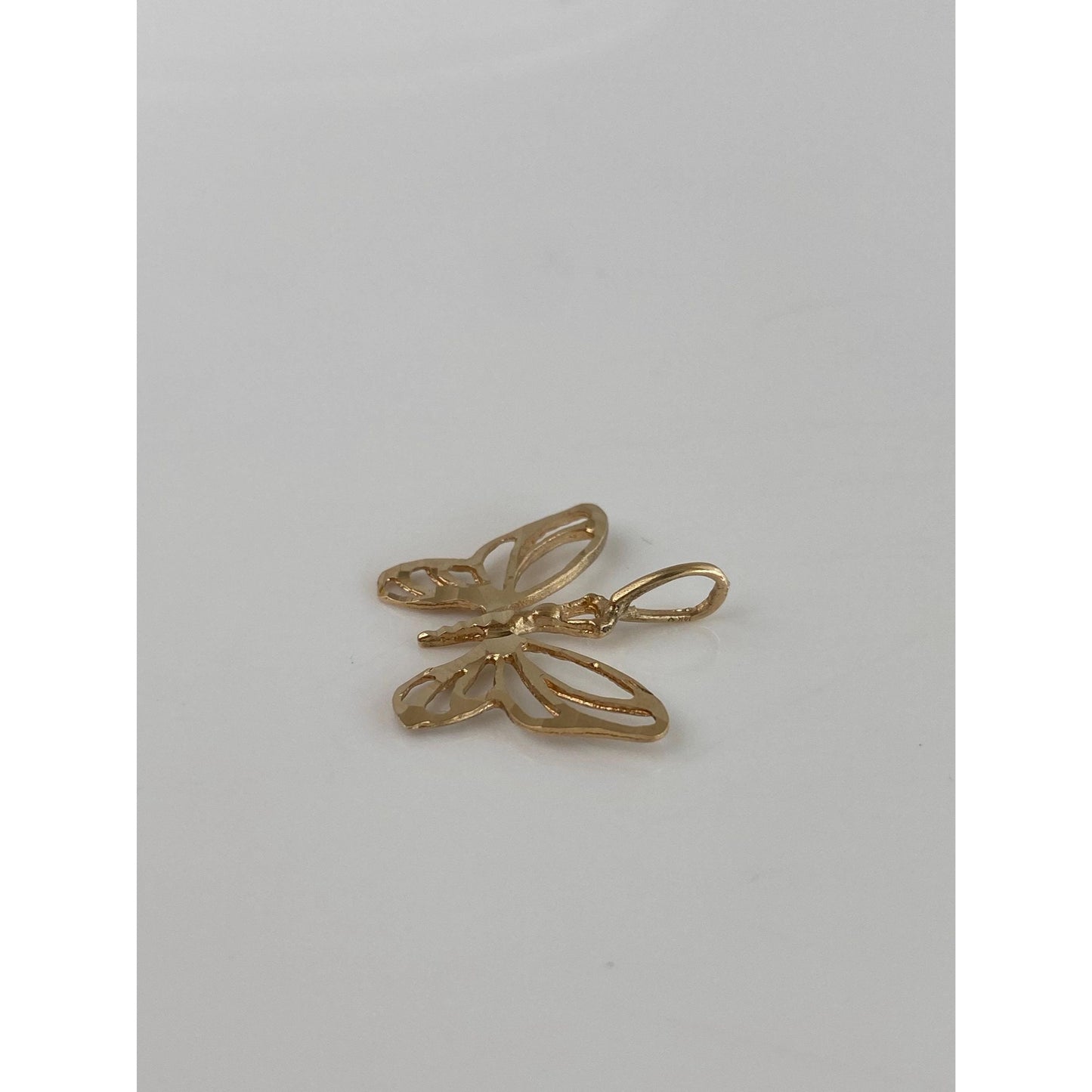 Vintage Solid 14k Yellow Gold Diamond Cut Butterfly Charm
