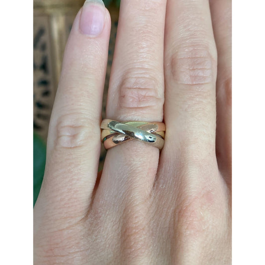Vintage Solid 14k Tri Tone Gold Rolling Ring - Size 4.75