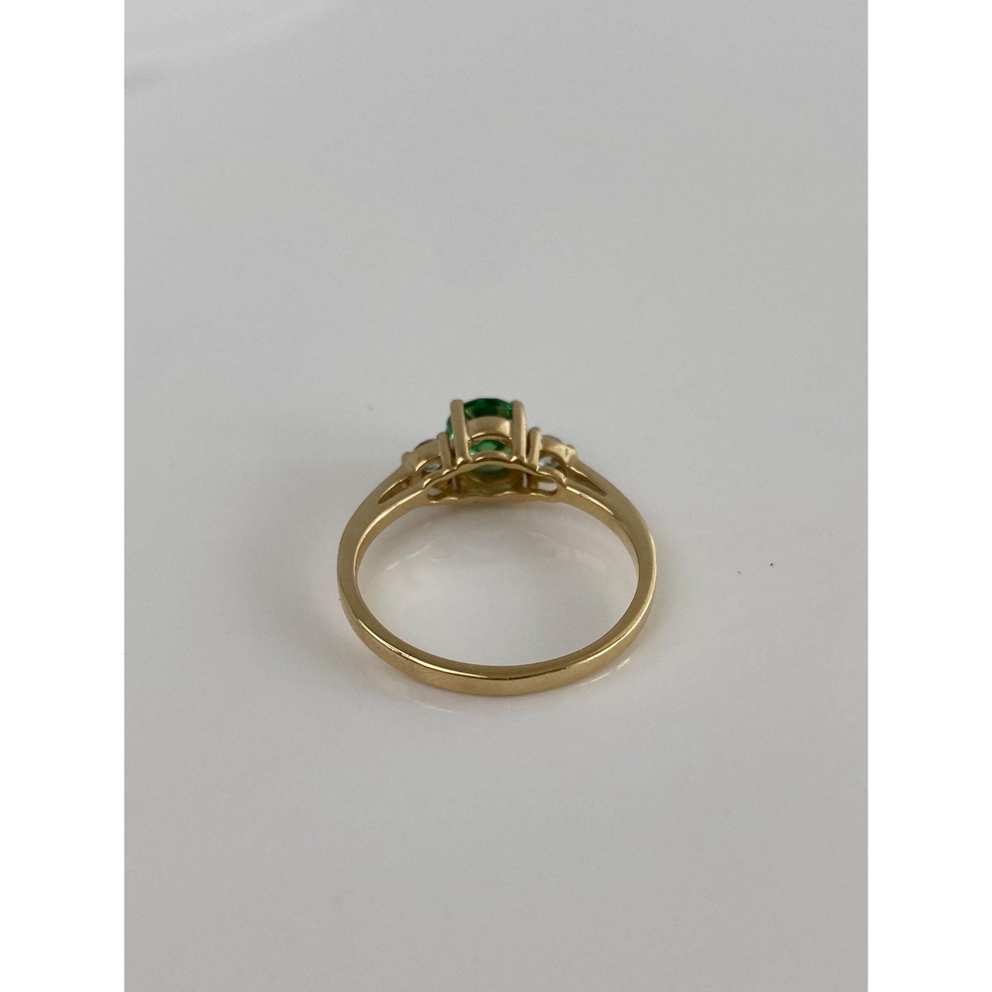 Solid 14k Yellow Gold Green & Clear Cubic Zirconia Ring - Size 8.5