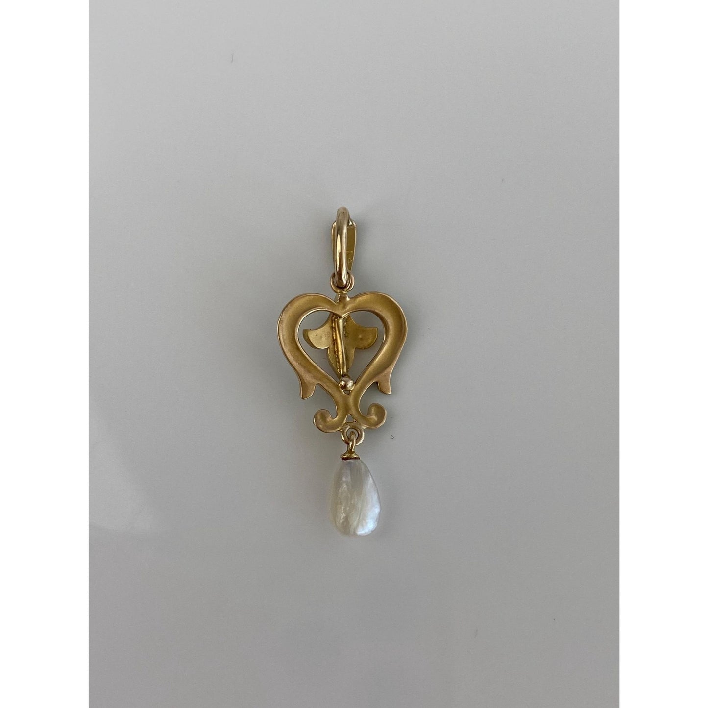 Vintage Solid 14k Yellow Gold Green Enamel Seed Pearl Dangle Charm