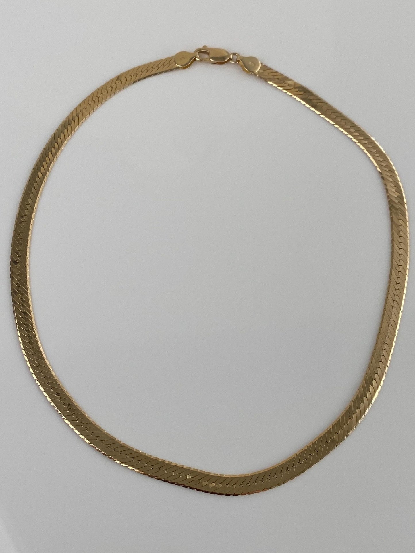 Vintage Solid 14k Yellow Gold Chunky Herringbone Chain Necklace - 16.25 inches